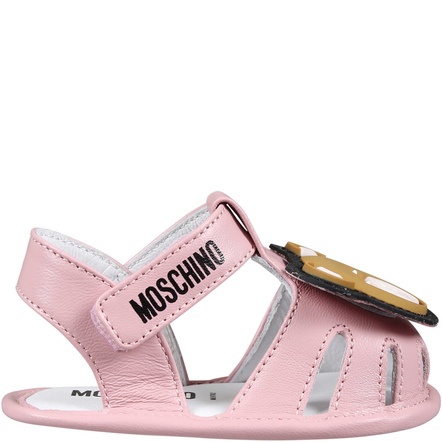 Shop Moschino Pink Sandals For Baby Girl With Teddy Bear