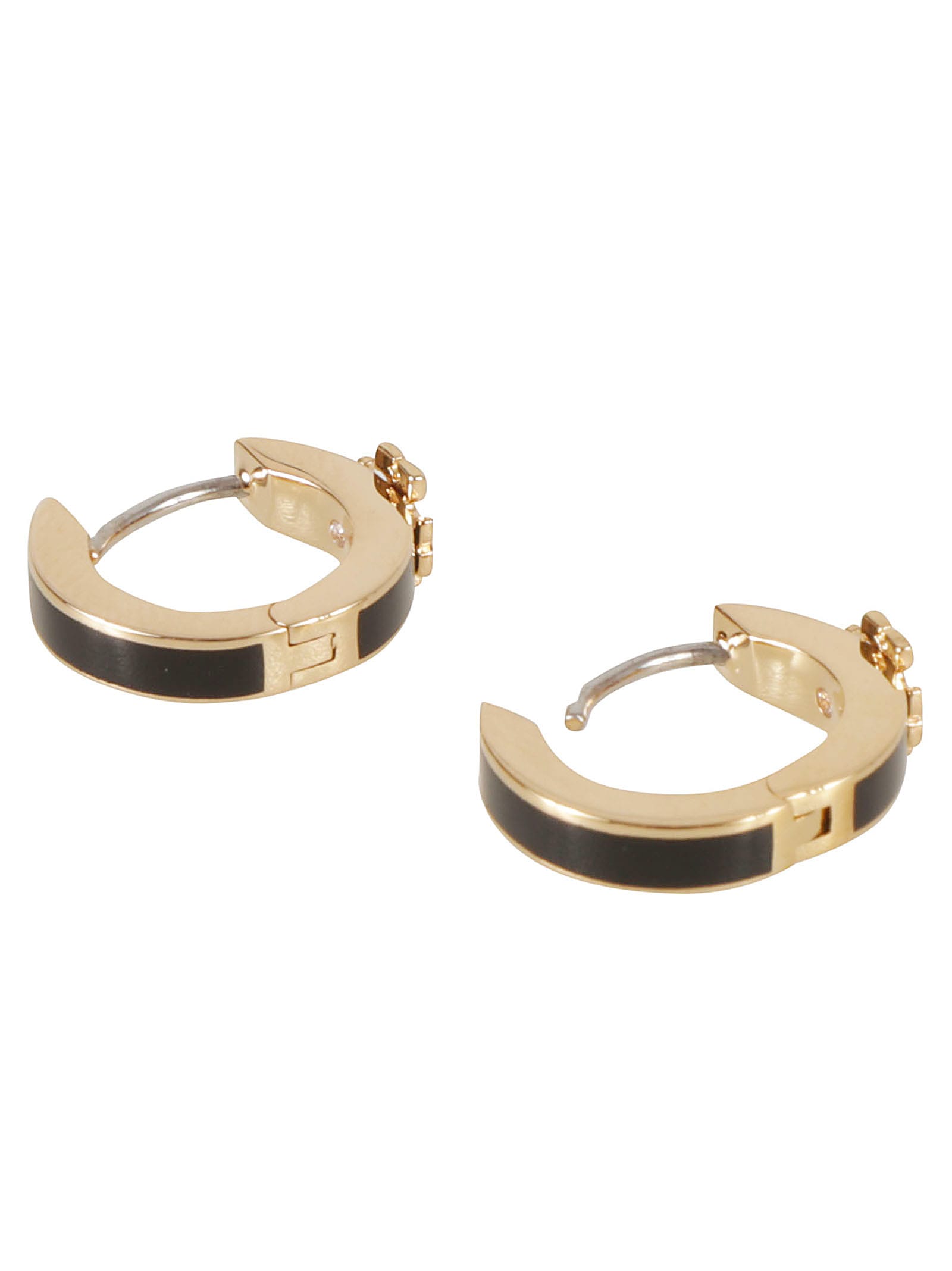 Shop Tory Burch Kira Enamel Huggie Earrings In Tory Gold/black
