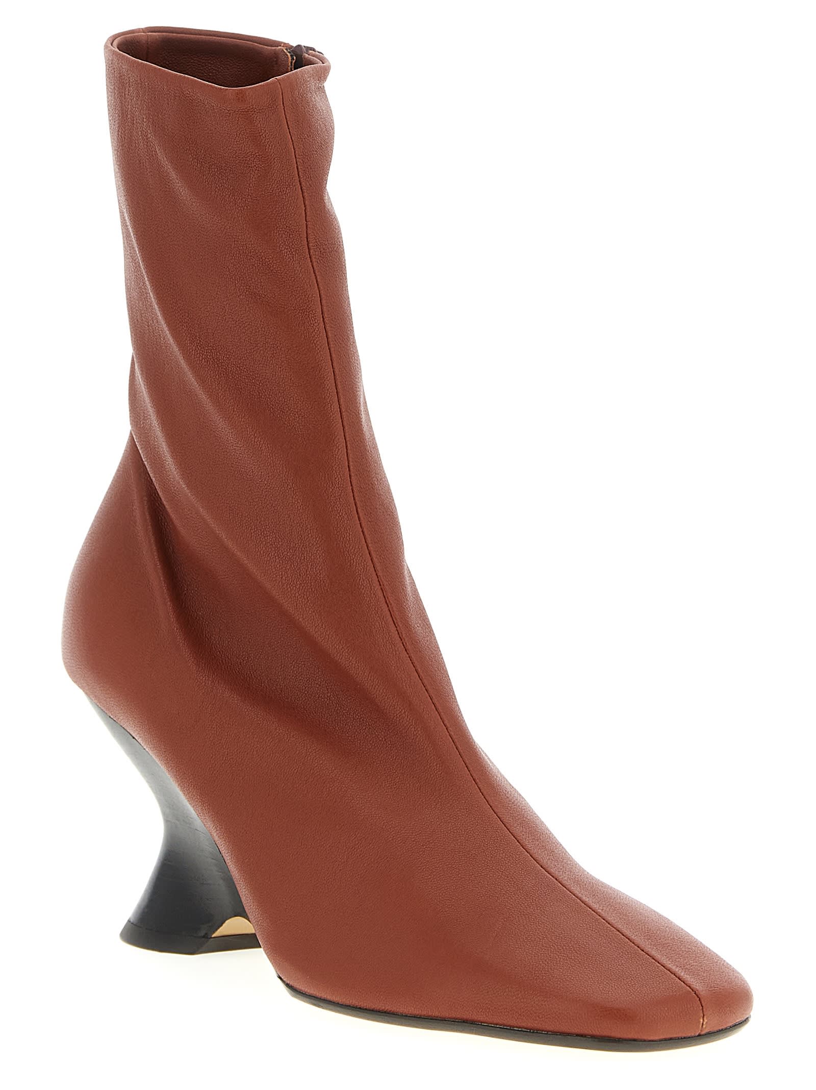 Dries Van Noten Brown Heeled Ankle Boots In Multi