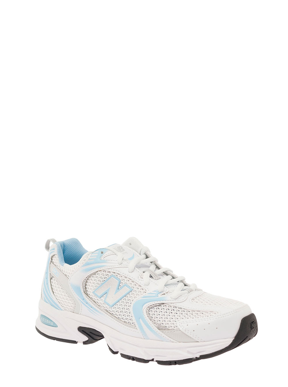 Shop New Balance 530 White And Light Blue Low Top Sneakers With Logo Patch In Tech Fabric Man