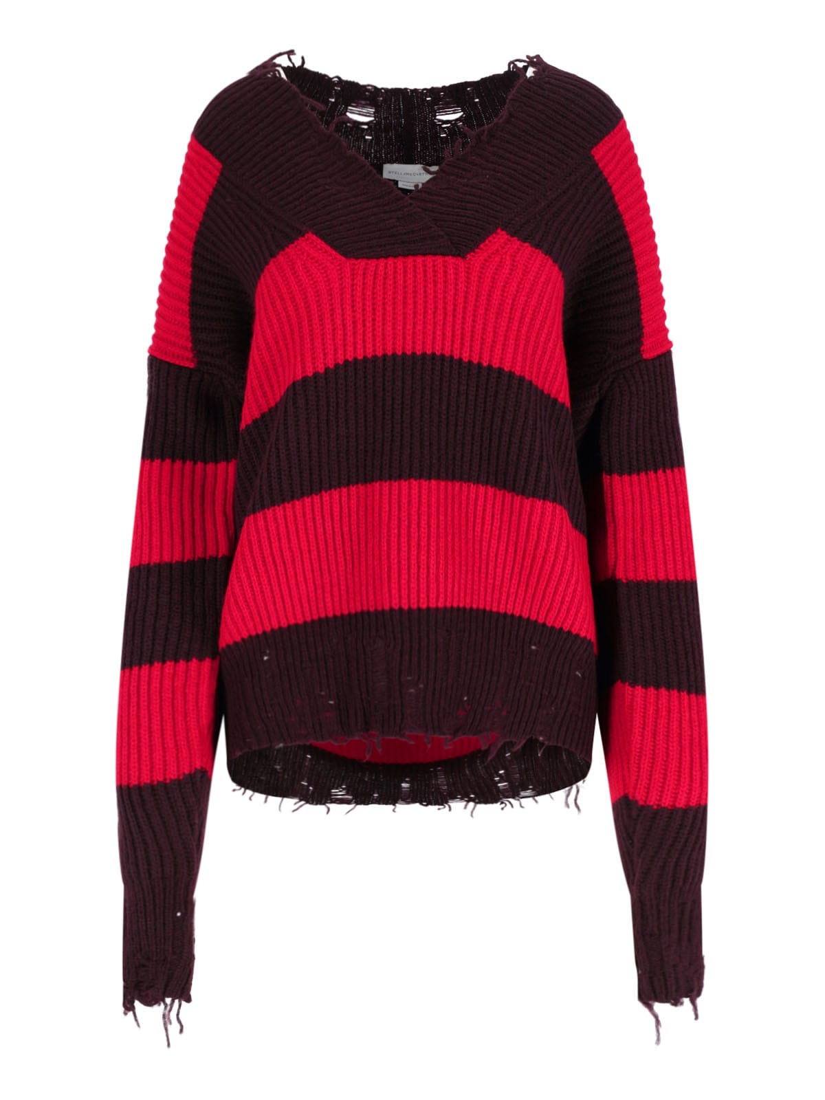 Stella Mccartney Striped V Neck Knitwear With Distressed Detailing