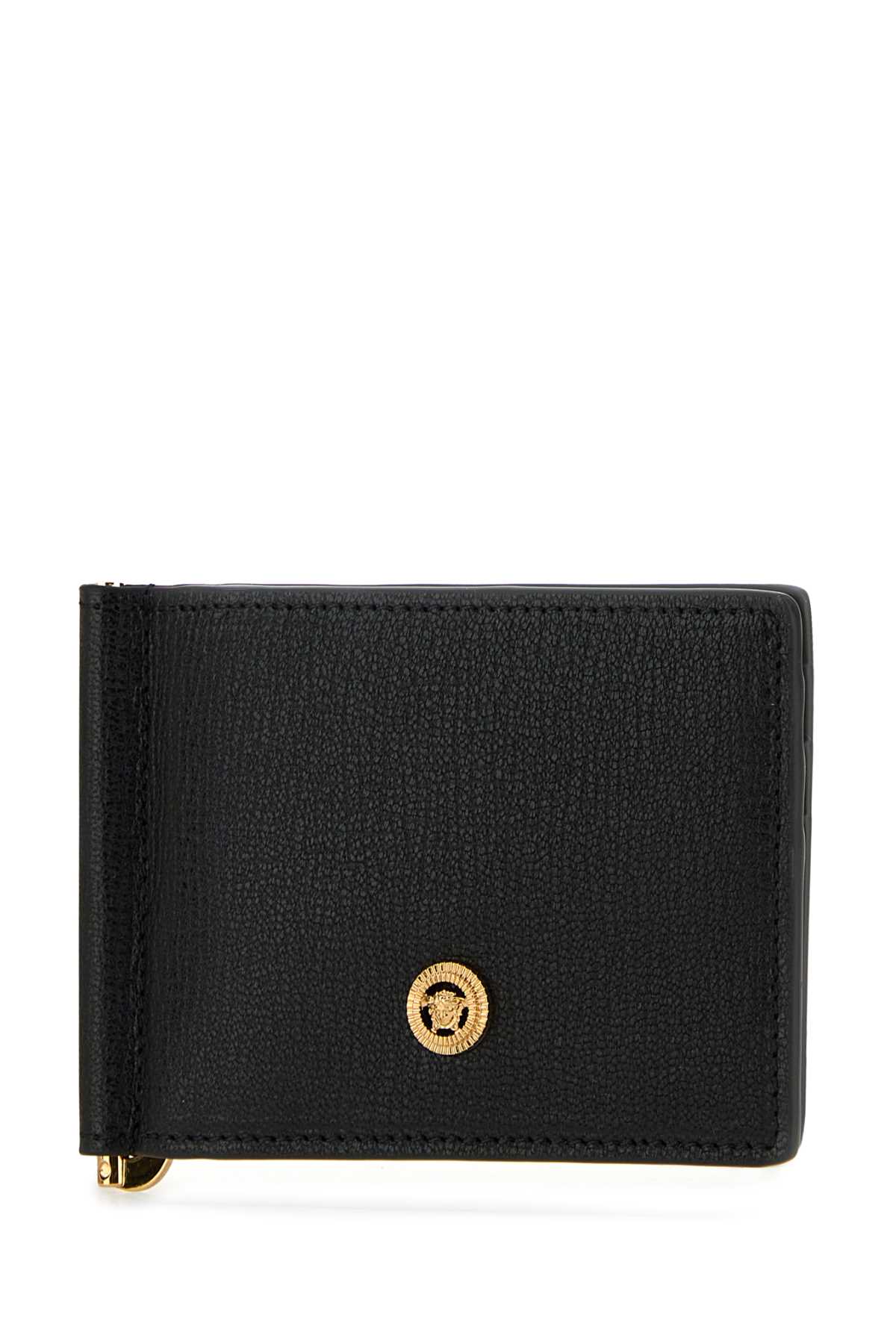 Versace Black Leather Medusa Biggie Wallet In Blackgold