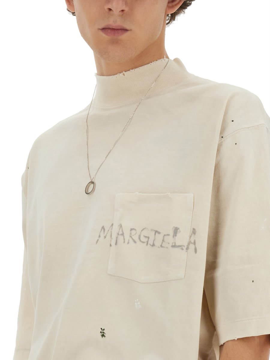 Shop Maison Margiela Cotton T-shirt In Ivory