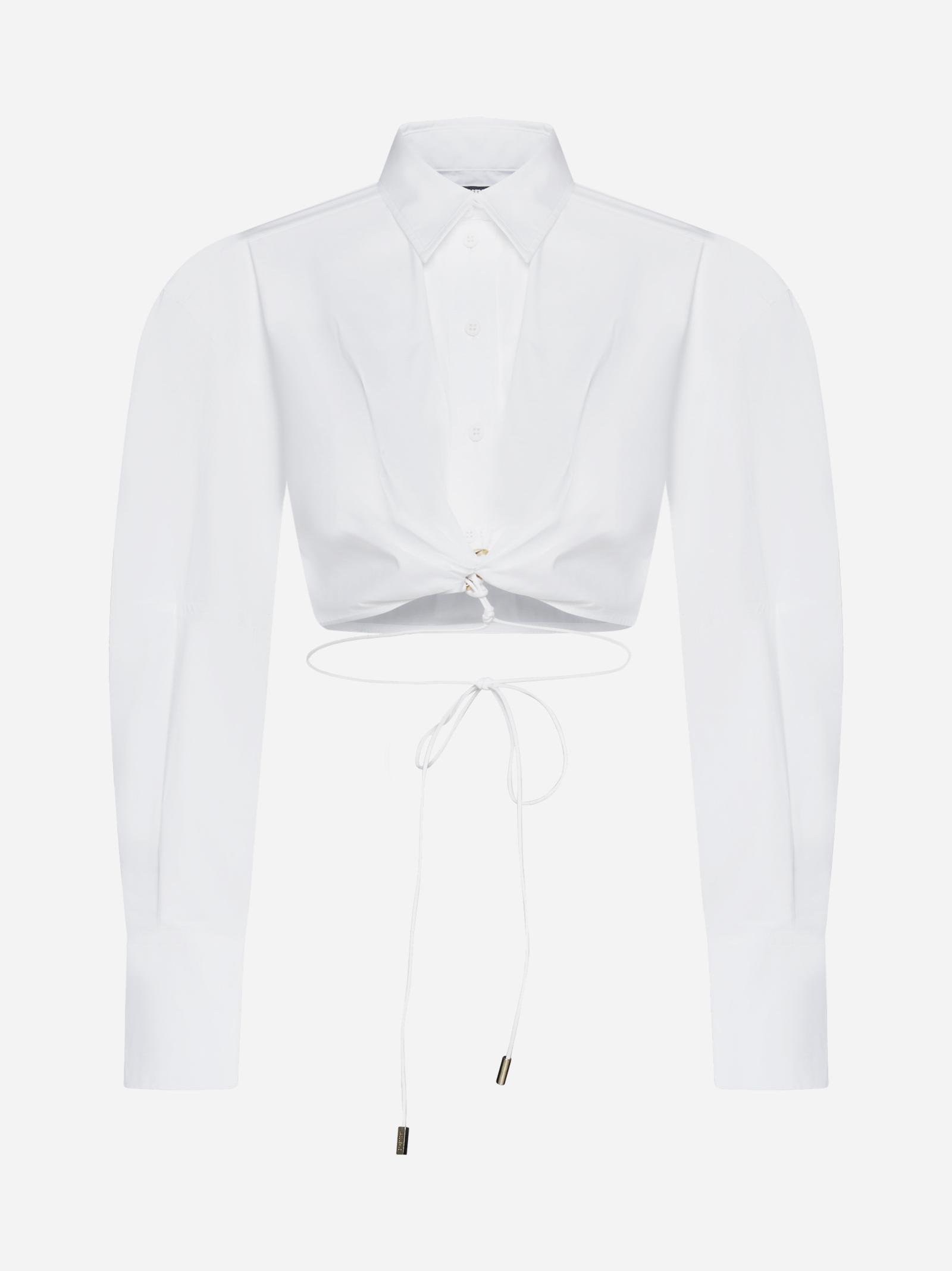 Shop Jacquemus Plidao Cotton Cropped Shirt In White