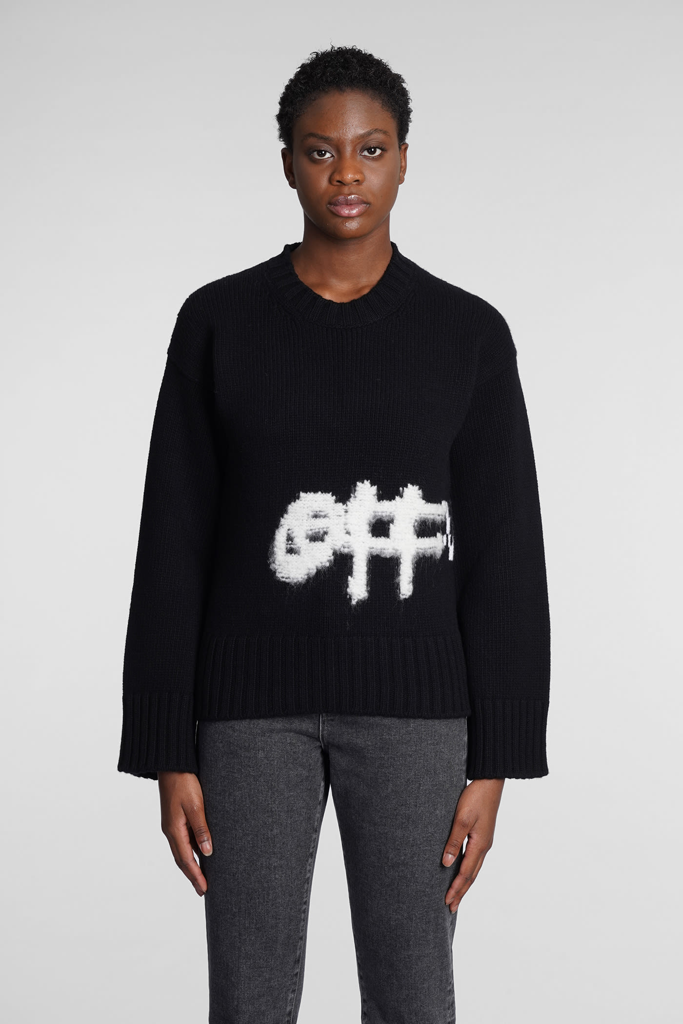Off-white Intarsia Spray Paint Logo Wool Blend Sweater In Black