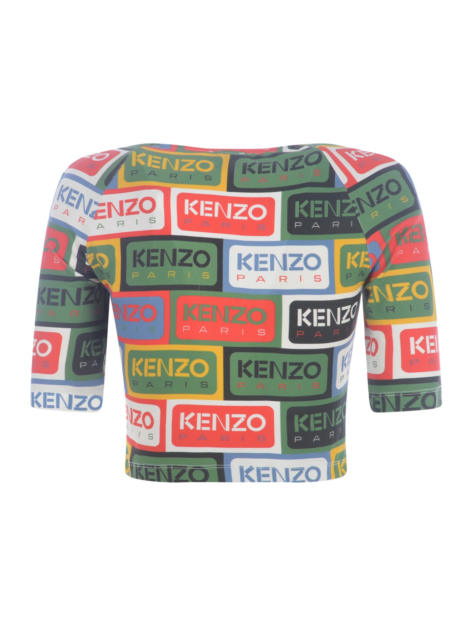 Shop Kenzo Crop Top   Labels In Jersey In Multicolor