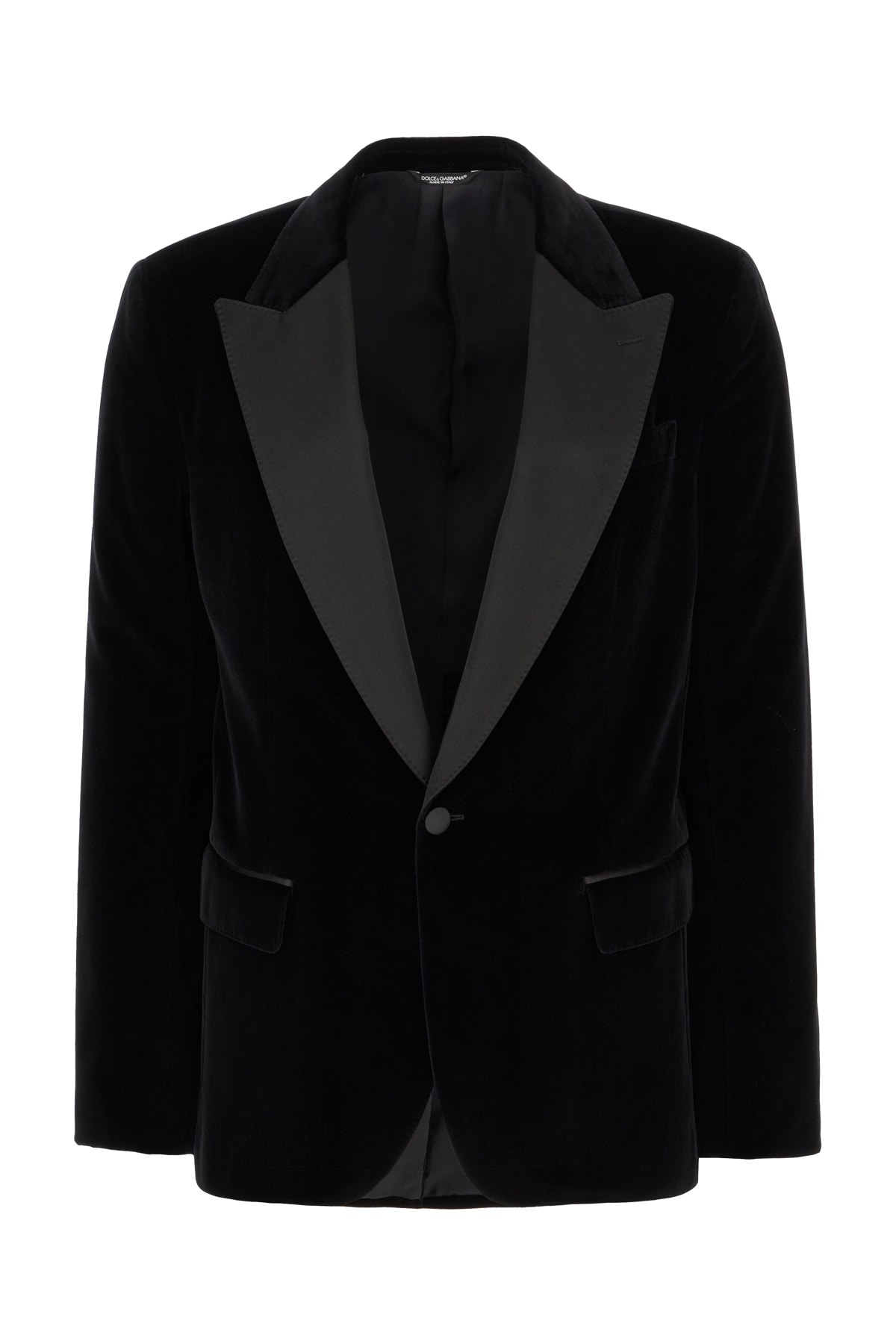 Dolce & Gabbana Peak Lapel Tuxedo Velvet Jacket With Padded Shoulders In Black
