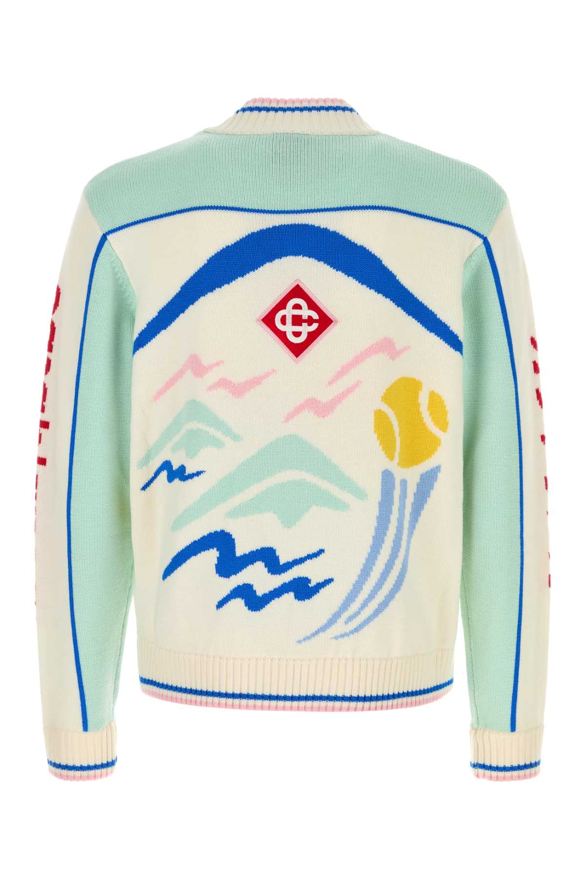 Casablanca Mens Montagne Sportif Montagne Embroidered Wool-knit Cardigan In Neutral