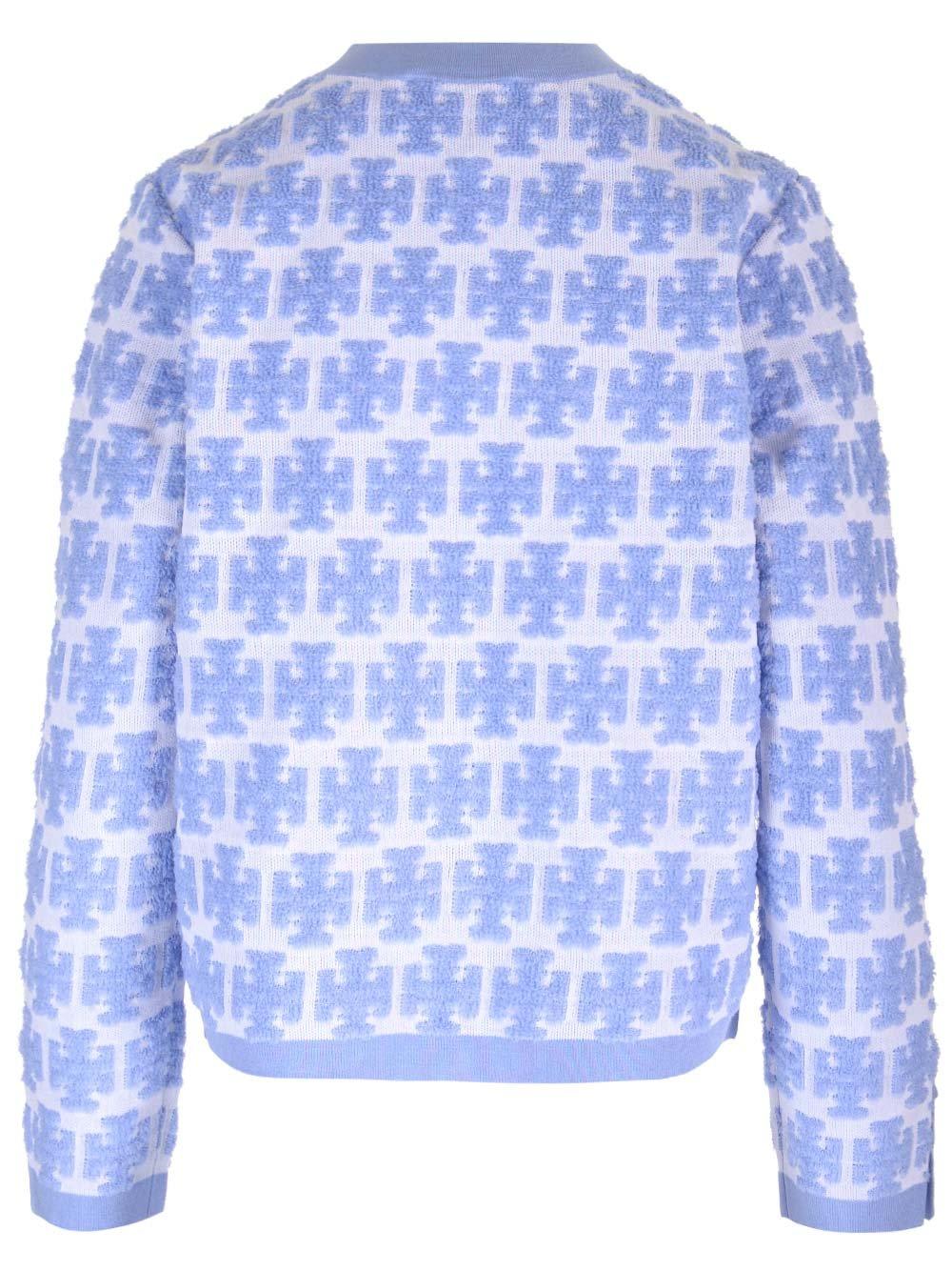 Shop Tory Burch Double T-monogram Knit Cardigan In Blue