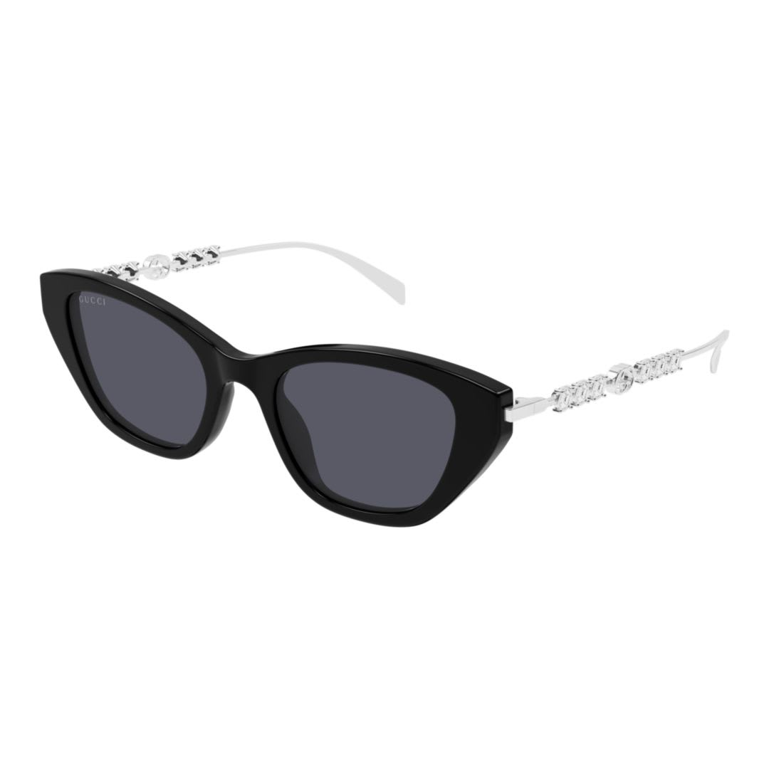 Gucci Gg1968s Linea Emblem 002 Black Silver Grey Sunglasses In Black