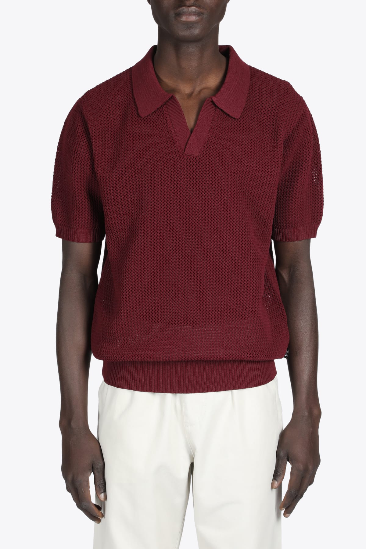 Stussy Cable Mesh Shortsleeve Polo In Maroon | ModeSens