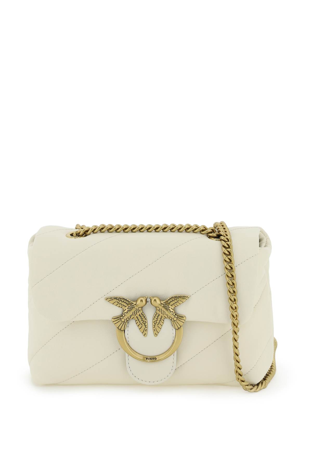 Pinko Love Mini Puff Maxi Quilt Bag In Bianco Seta Antique Gold (white)