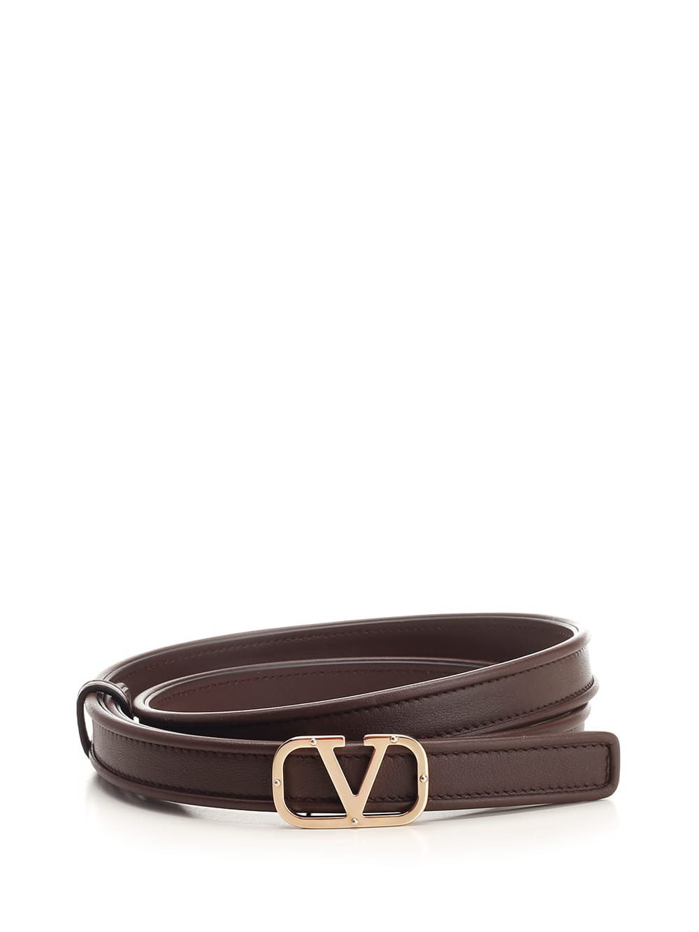 V Logo Leather Trimmed Belt in Brown - Valentino Garavani