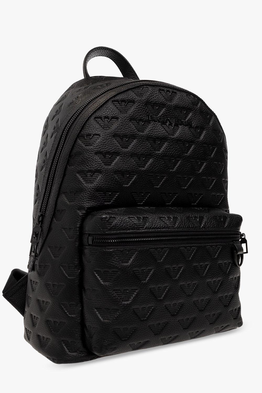 Shop Emporio Armani Embossed Leather Backpack In Black