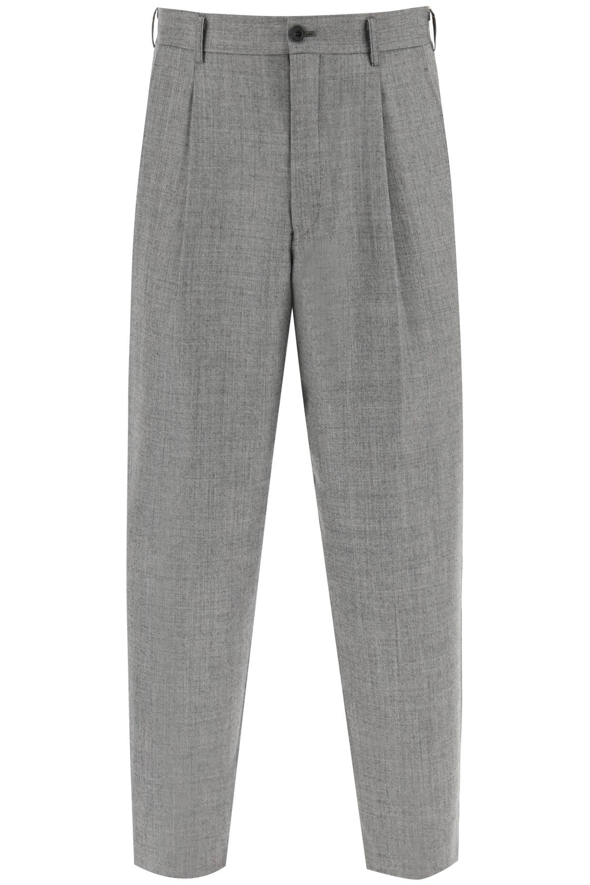 Shop Comme Des Garçons Homme Deux Cropped Light Wool Pants In Black Natural (grey)