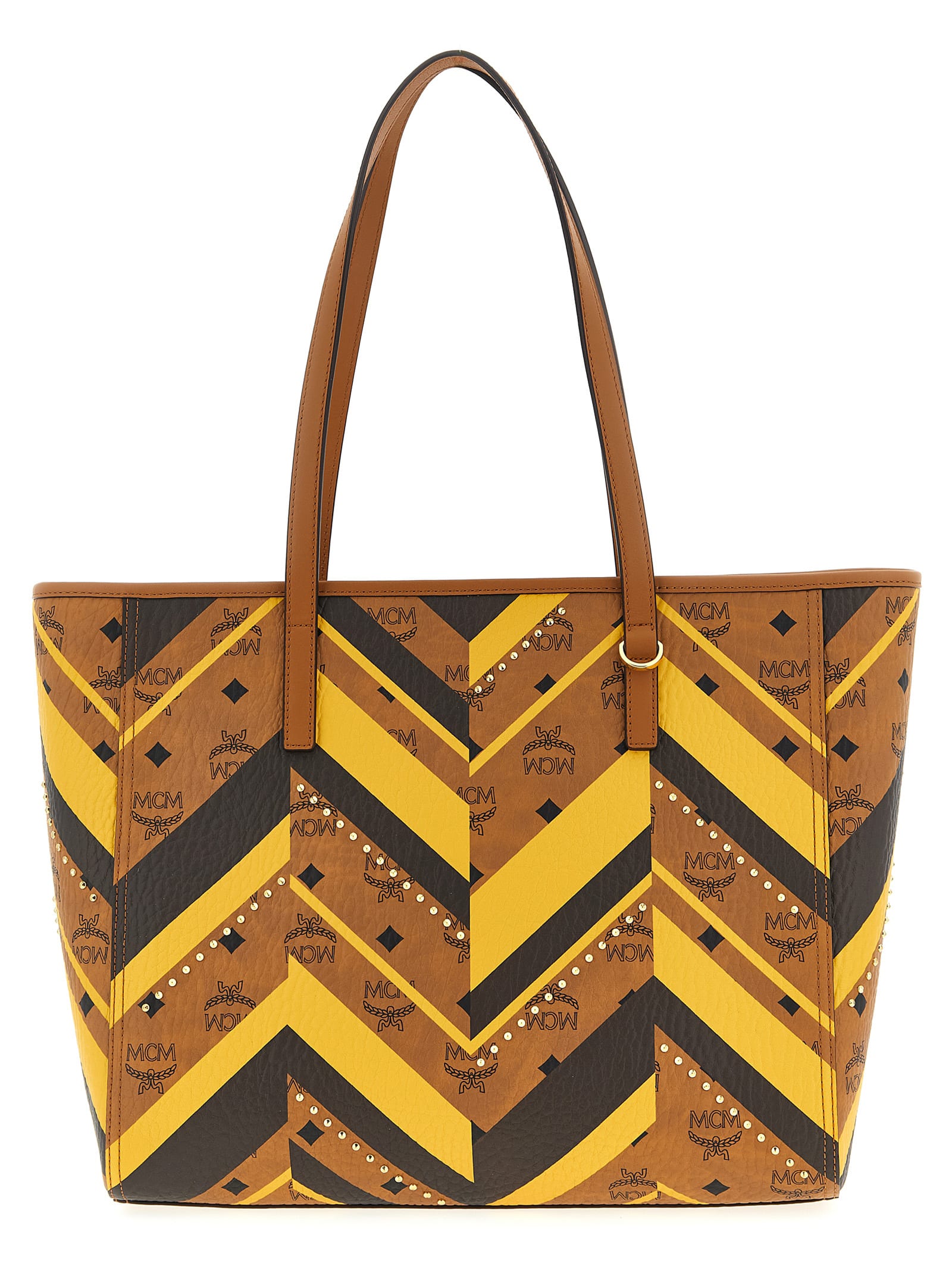 Mcm Medium Toni Geometric-pattern Tote Bag In Brown