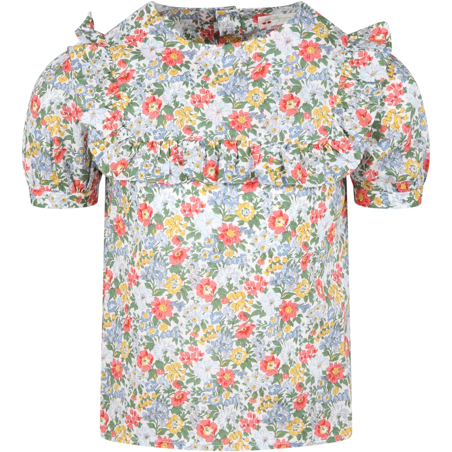 Shop Bonpoint White Blouse For Girl With Flowers In Multicolor