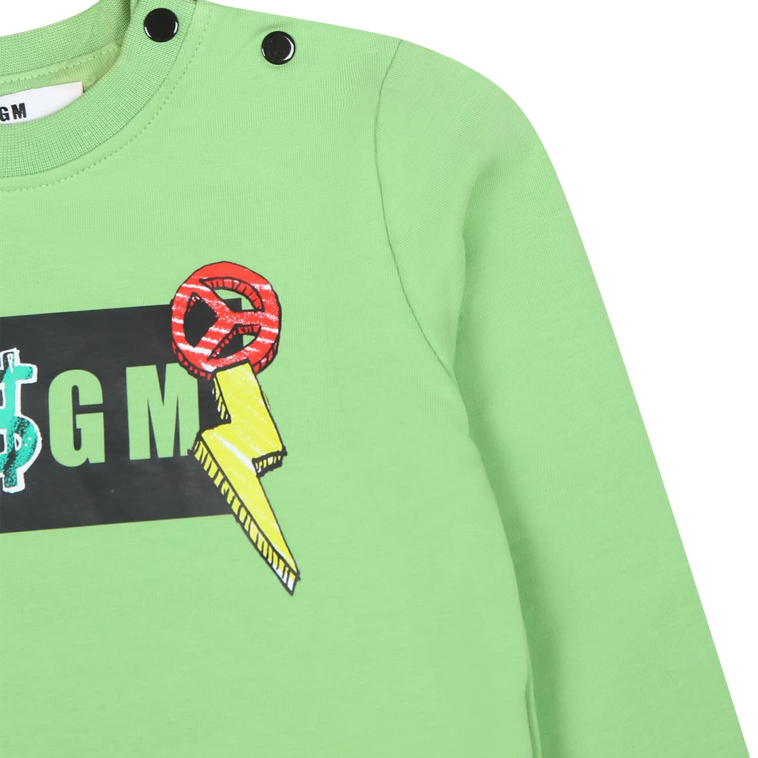Shop Msgm Green Sweatshirt For Baby Boy With Logo And Print