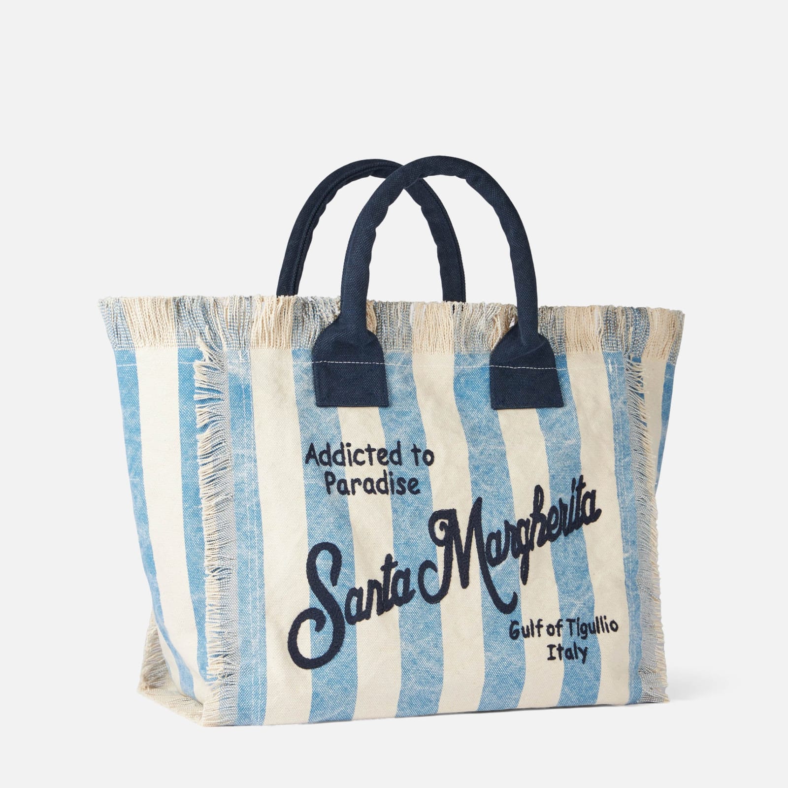 Shop Mc2 Saint Barth Vanity Canvas Shoulder Bag With Santa Margherita Print In Blue