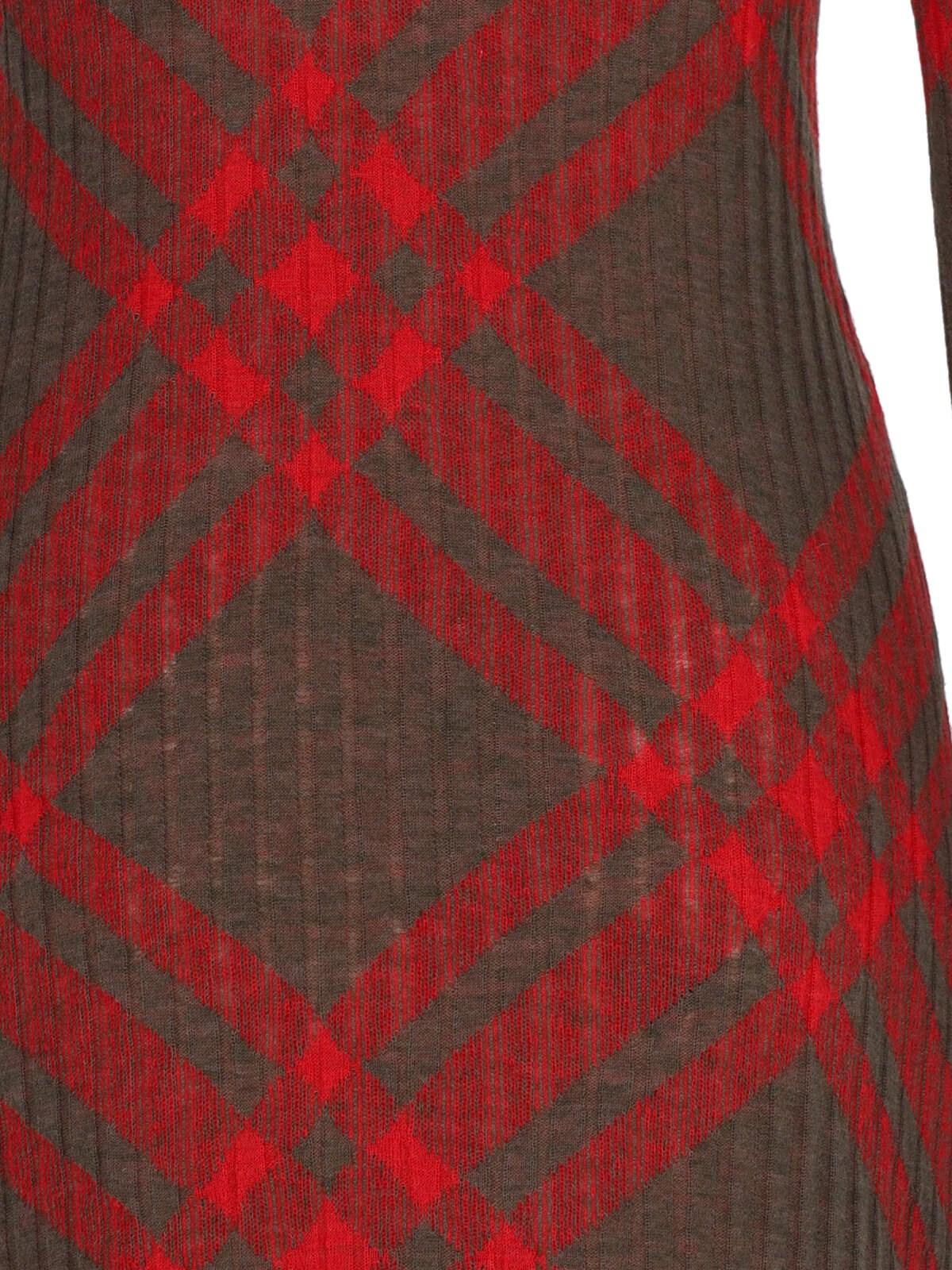 Shop Burberry Check Midi Dress In Red