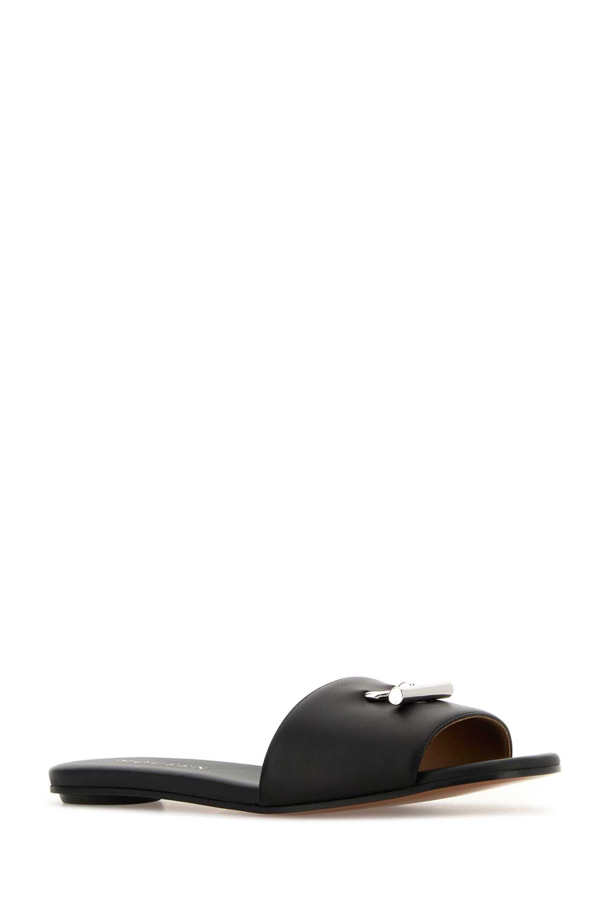 Alexander Mcqueen T-bar Leather Flat Sandals In Blacksilver