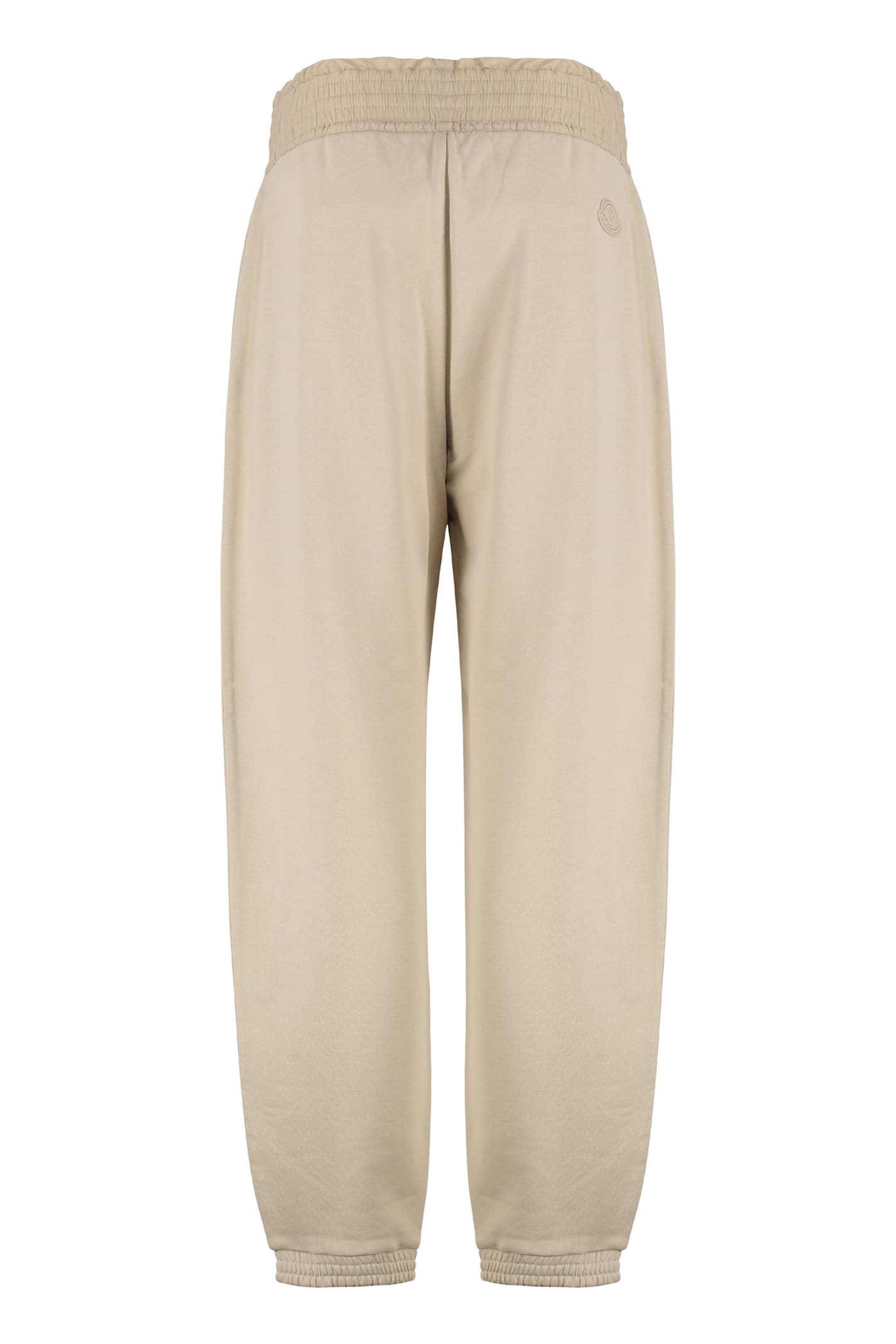 Moncler Sport Trousers With Patch And Elastic Ankle Cuffs In Neutral