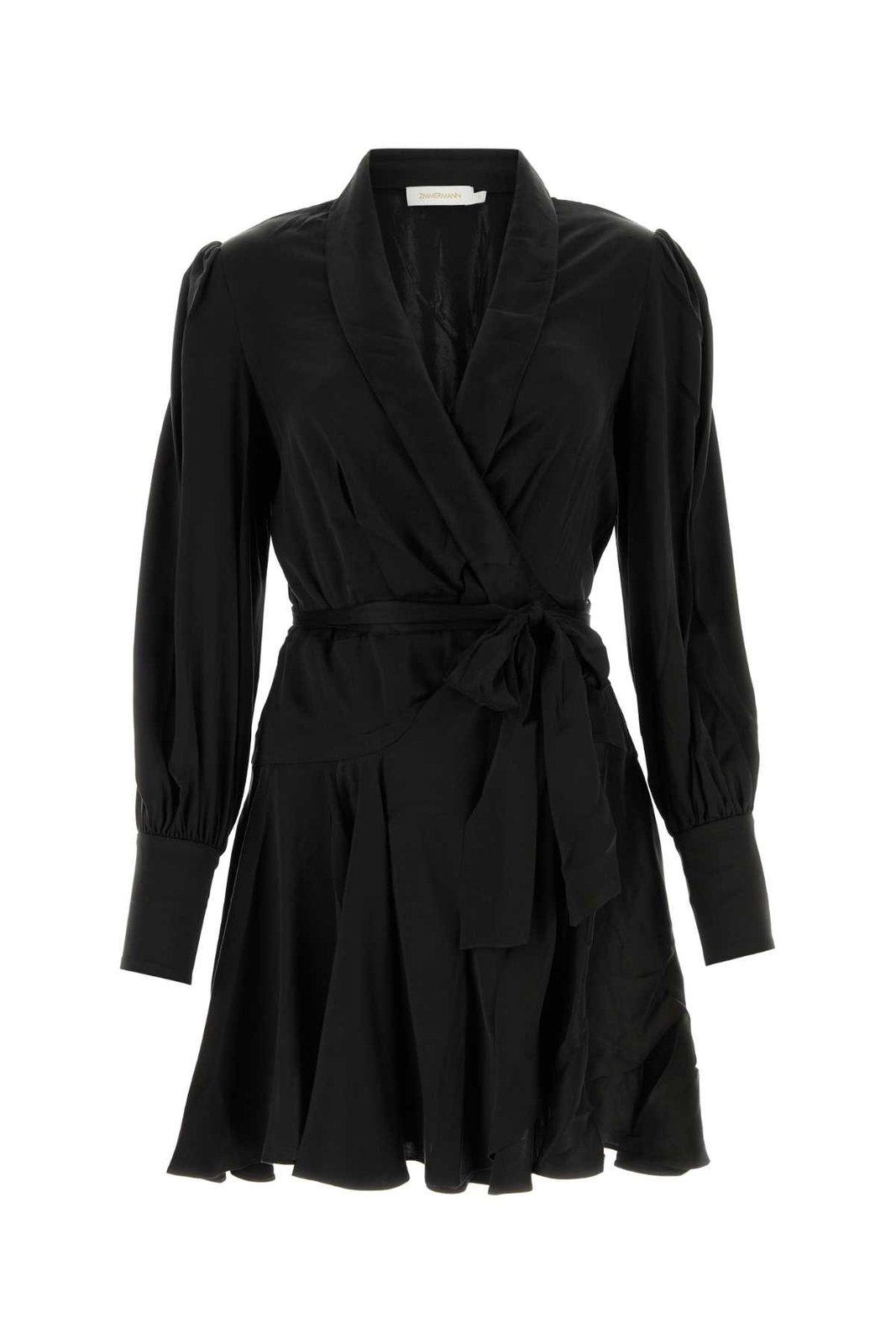 Shop Zimmermann V-neck Satin Wrap Dress In Black