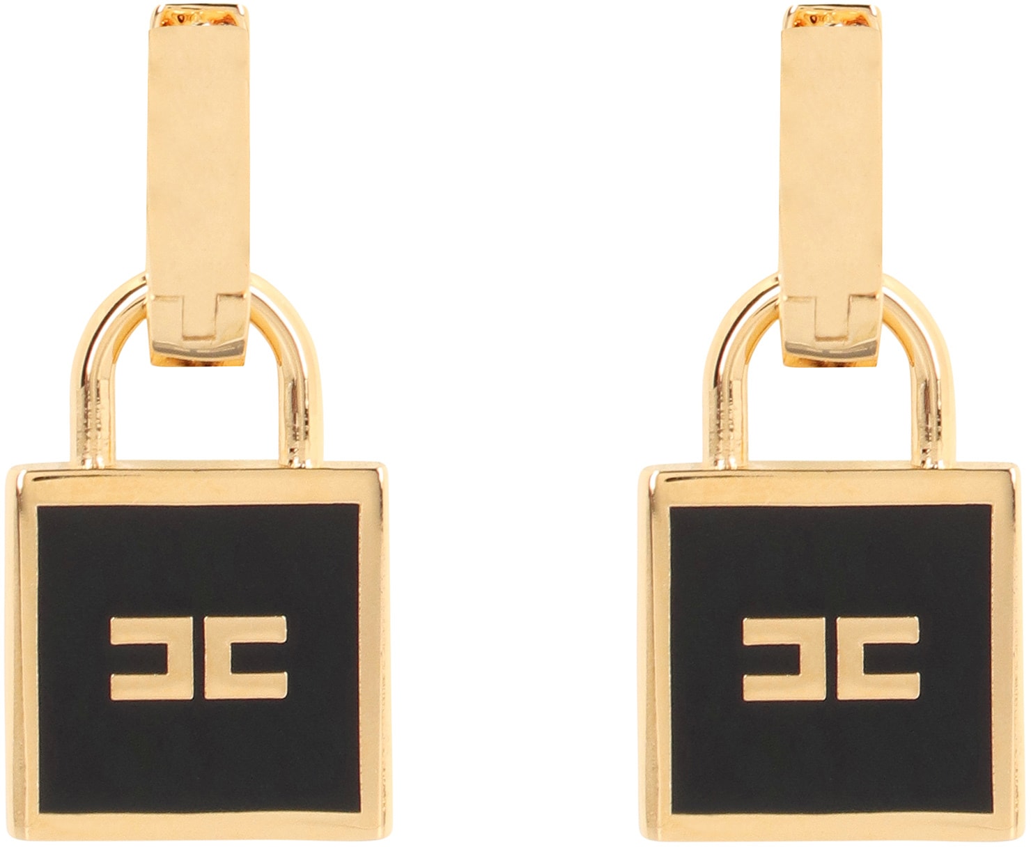 Shop Elisabetta Franchi Enamelled Pendant Earrings In Black