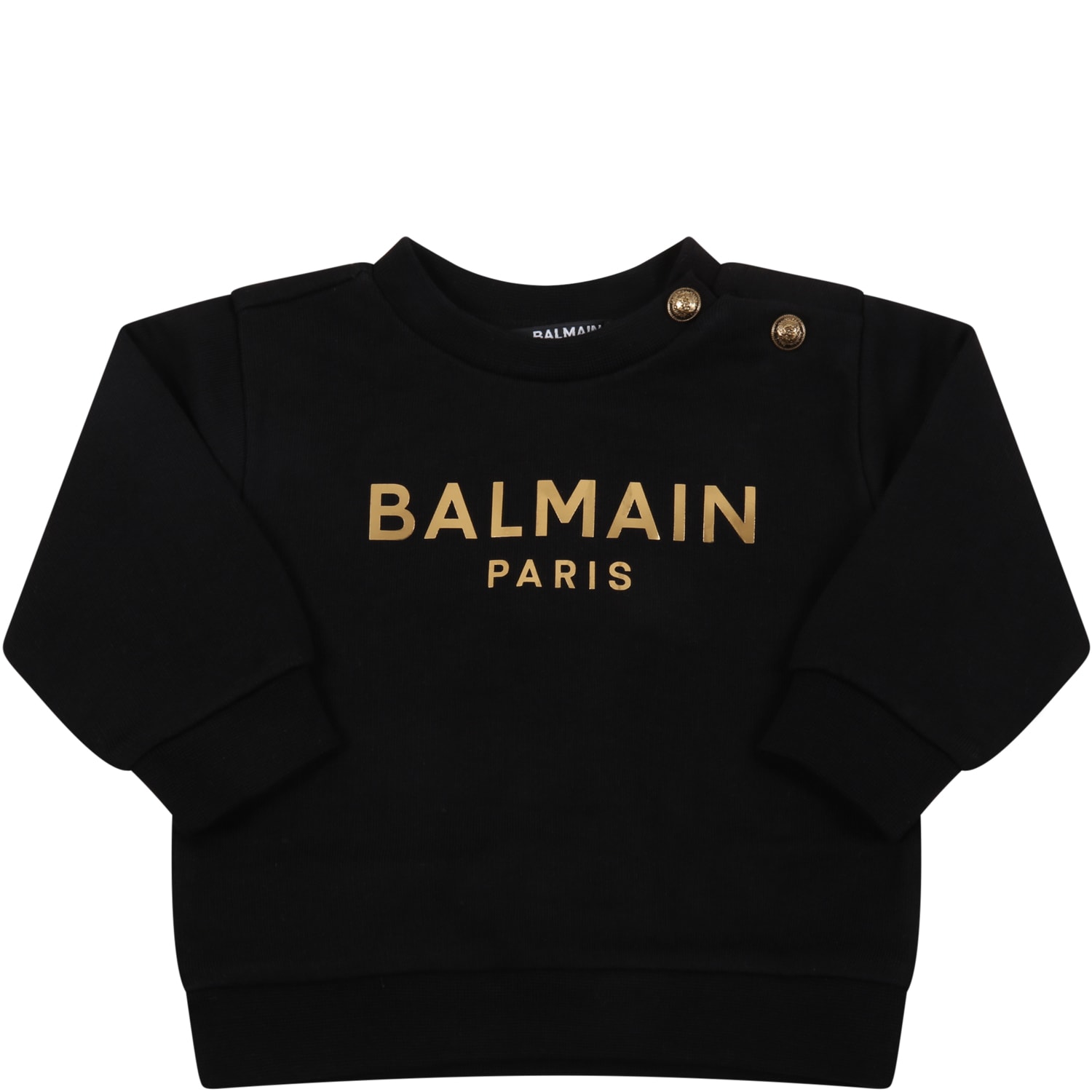 BALMAIN BLACK SWEATSHIRT FOR BABY GIRL WITH LOGO,6P4860 F0015 930OR