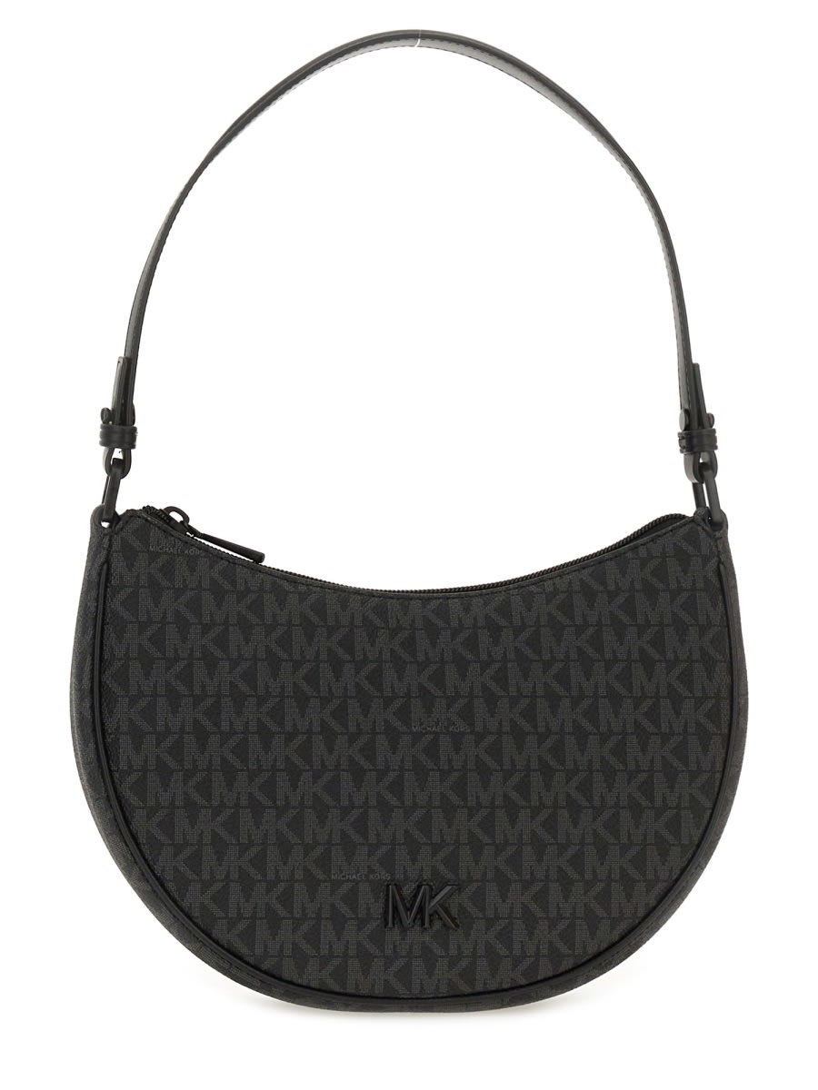 Michael Kors Monogram Pattern Shoulder Bag With Adjustable Strap In Black