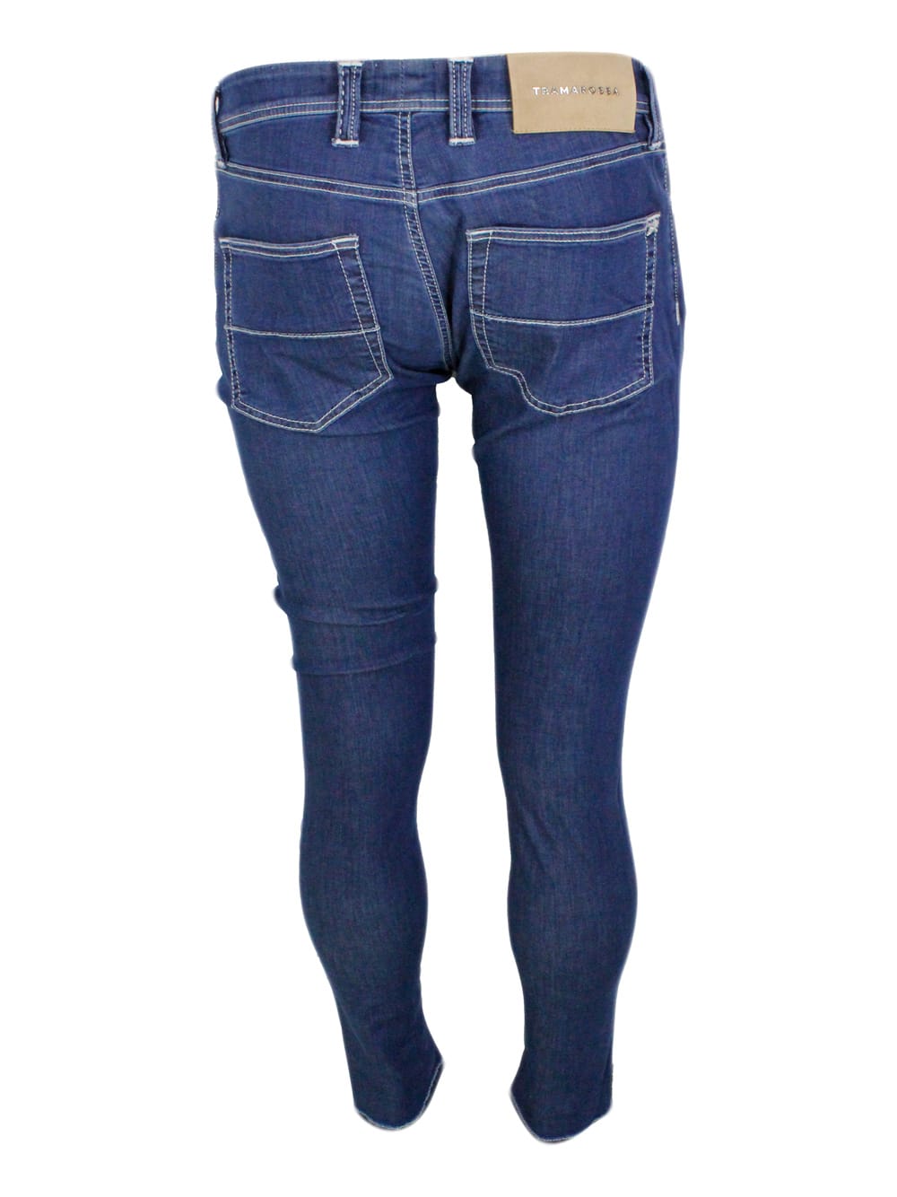Shop Sartoria Tramarossa Leonardo Zip Trousers In 5-pocket Super Stretch Selvedge Denim With Tone-on-tone Tailored Stitching 