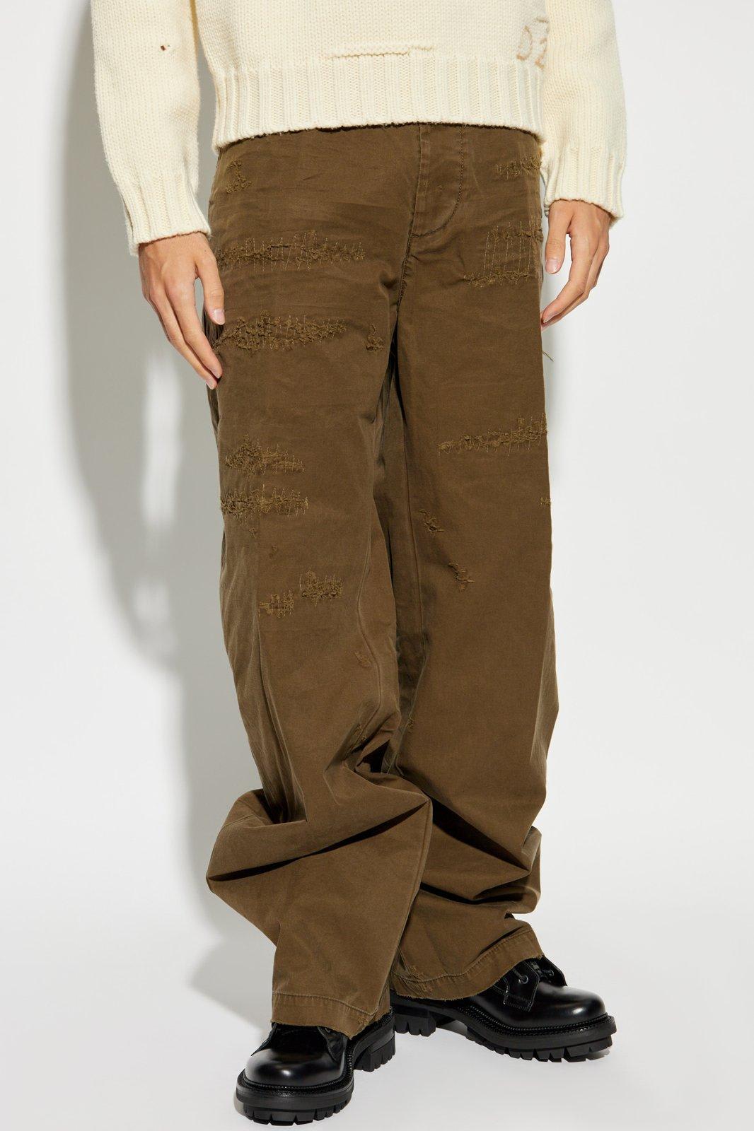 Shop Dsquared2 Distressed Straight-leg Pants In Military Green