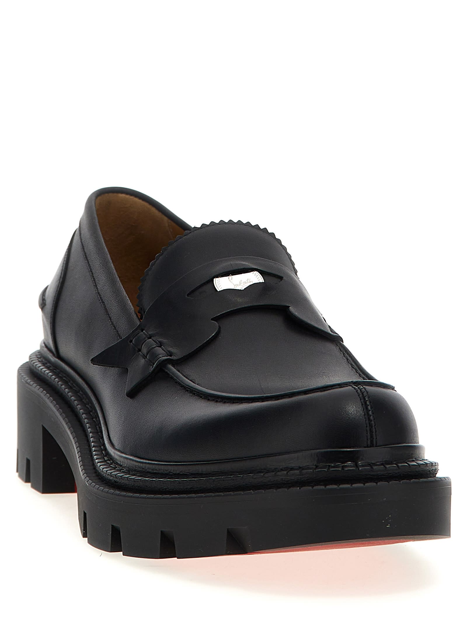 Christian Louboutin College Bow Chunky Round Toe Loafers In Black
