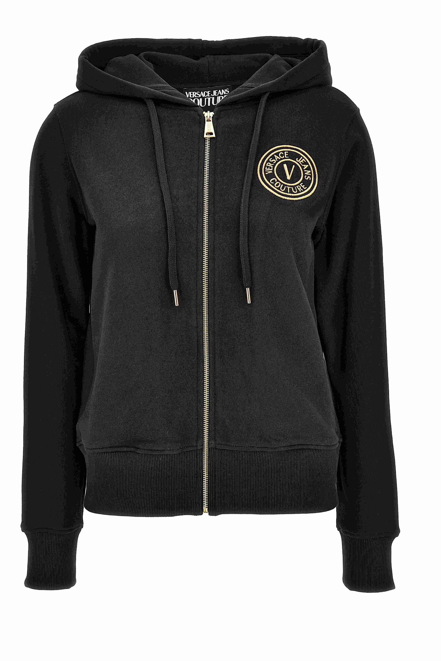 Versace Jeans Couture Logo-embroidered Zip-up Cotton Hoodie In Black