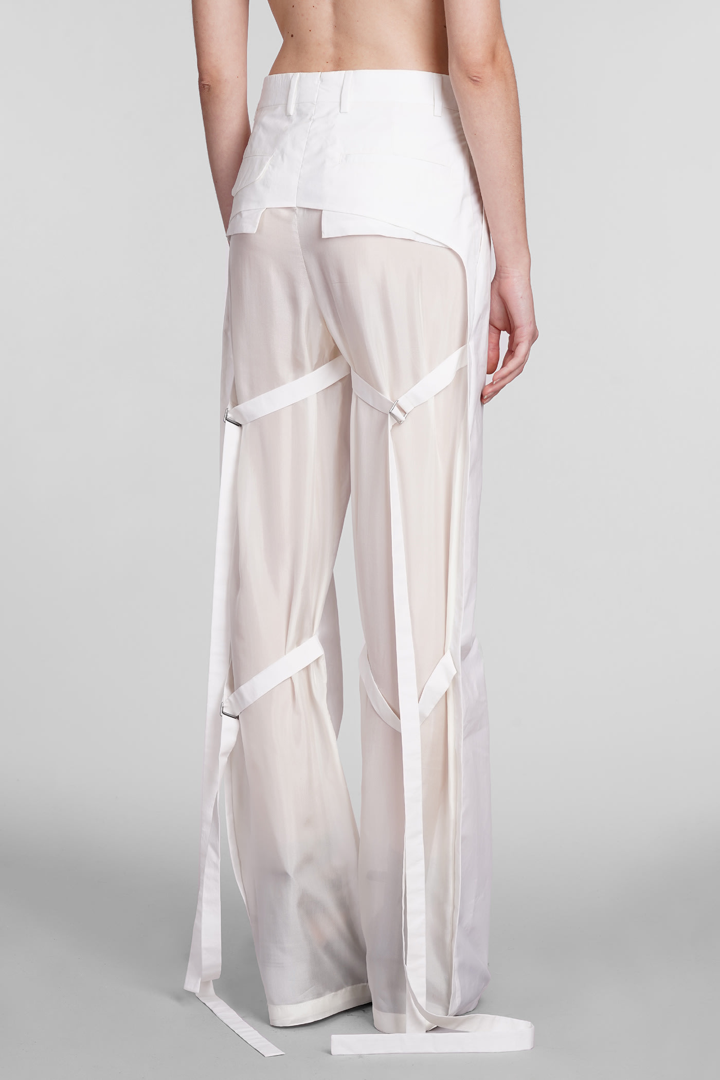 Shop Ann Demeulemeester Pants In White Cotton And Silk