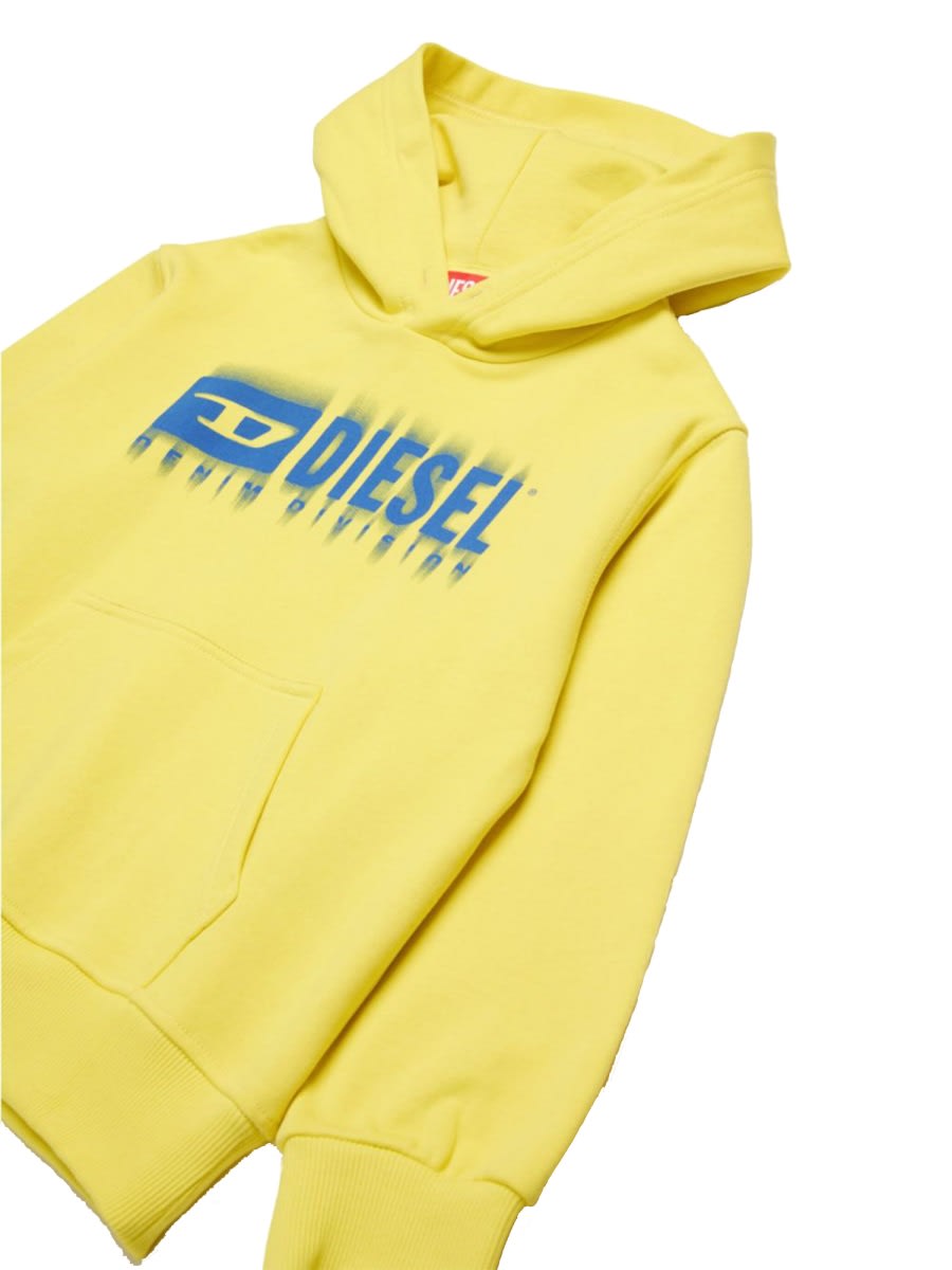 Diesel Felpa Con Cappuccio E Logo Degradé In Yellow