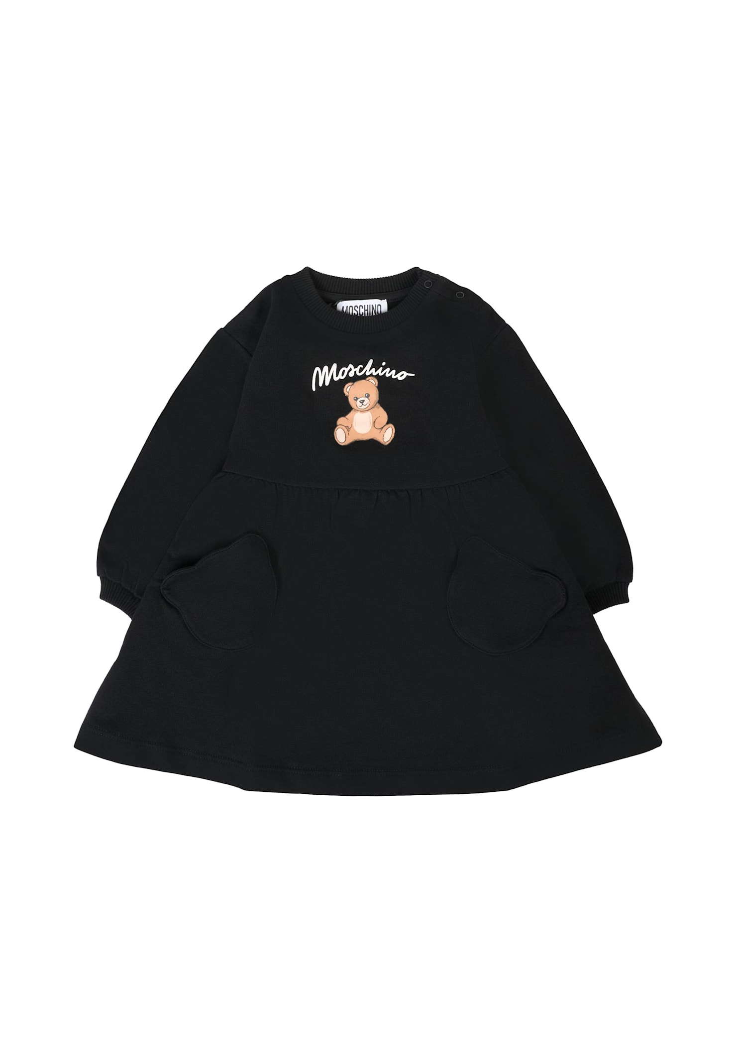 Moschino Black Dress For Girl With Teddy Bear And Logo In Black
