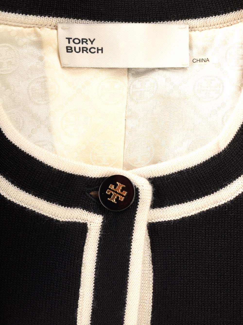 Shop Tory Burch Kendra Cardigan In Black French Cream