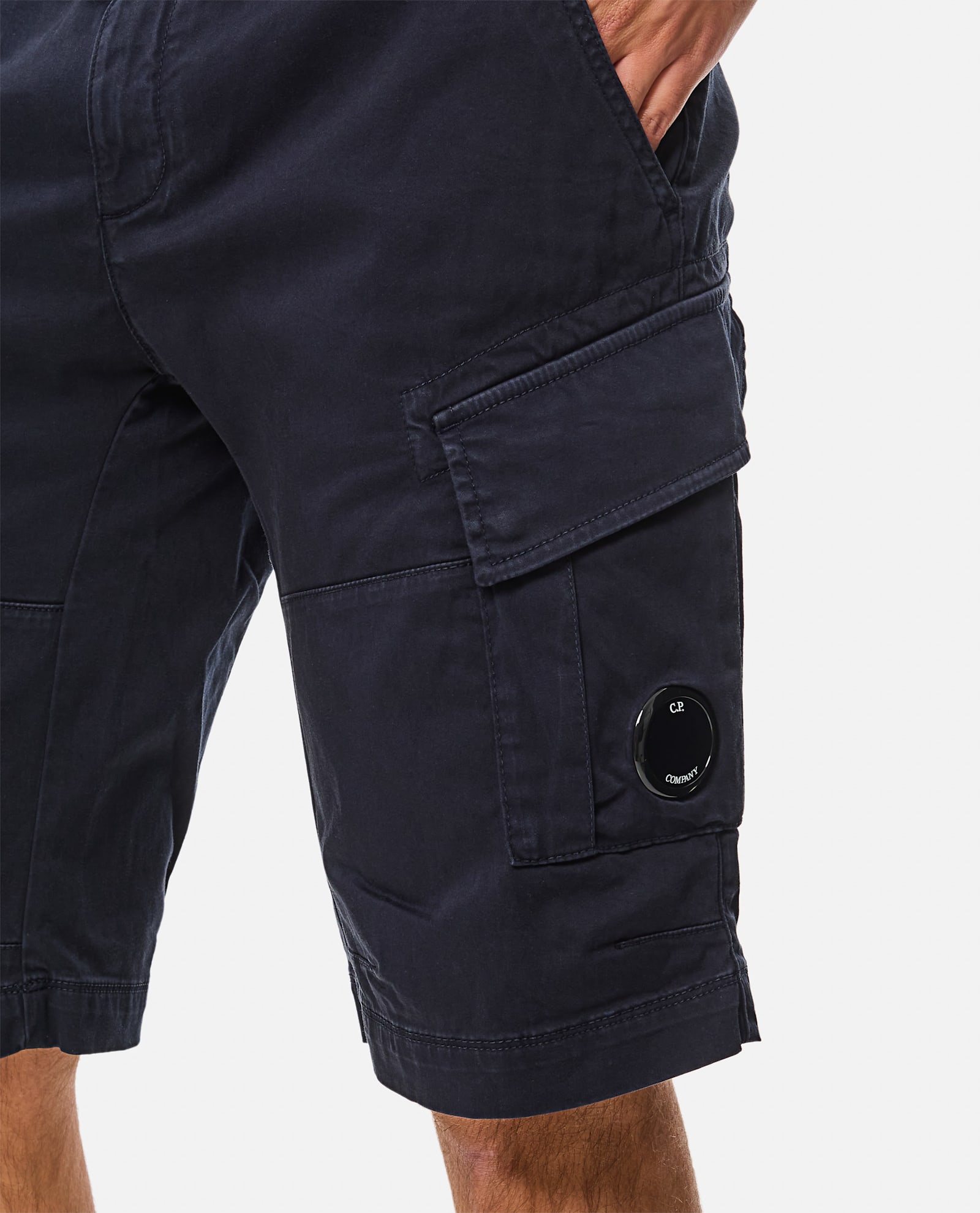 C.p. Company Sateen Stretch Cargo Shorts In Blue