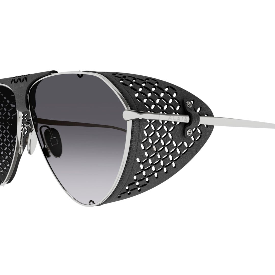 Alaïa Aviator-style Perforated Leather And Silver-tone Sunglasses In Black