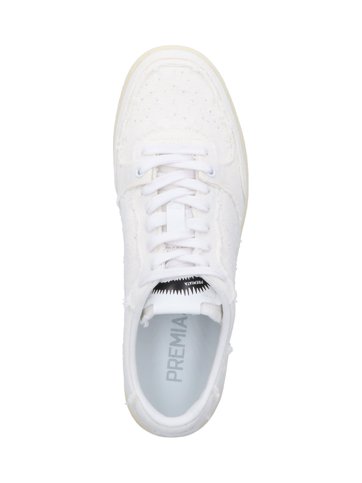 Premiata Round Toe Perforated Low Top Sneakers In White