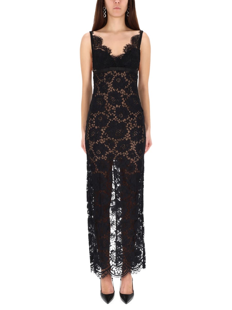 Self-portrait Black Floral Lace Maxi Dress In Black