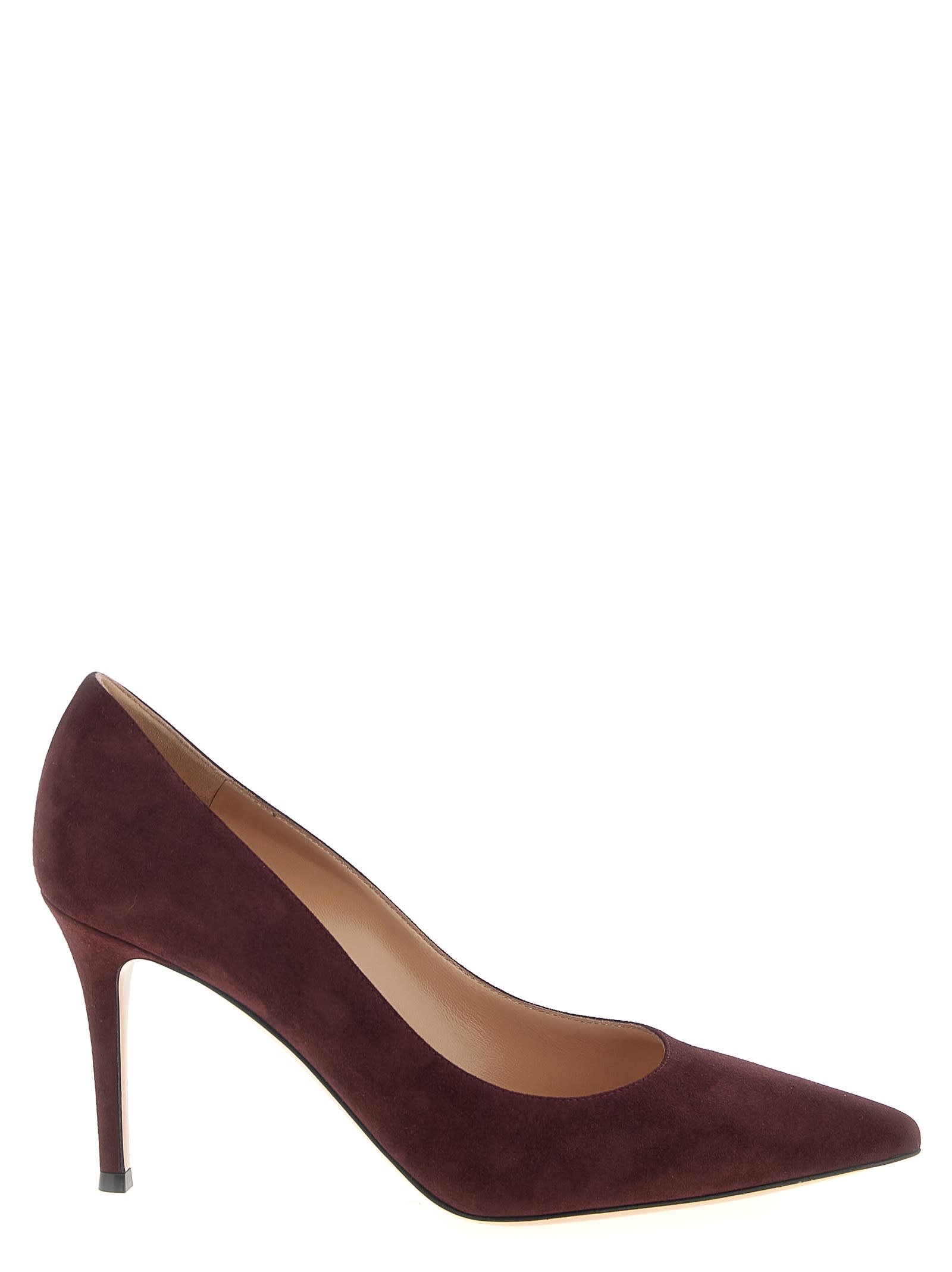 Gianvito Rossi Pointed Toe Suede Stiletto Heel Pumps In Burgundy