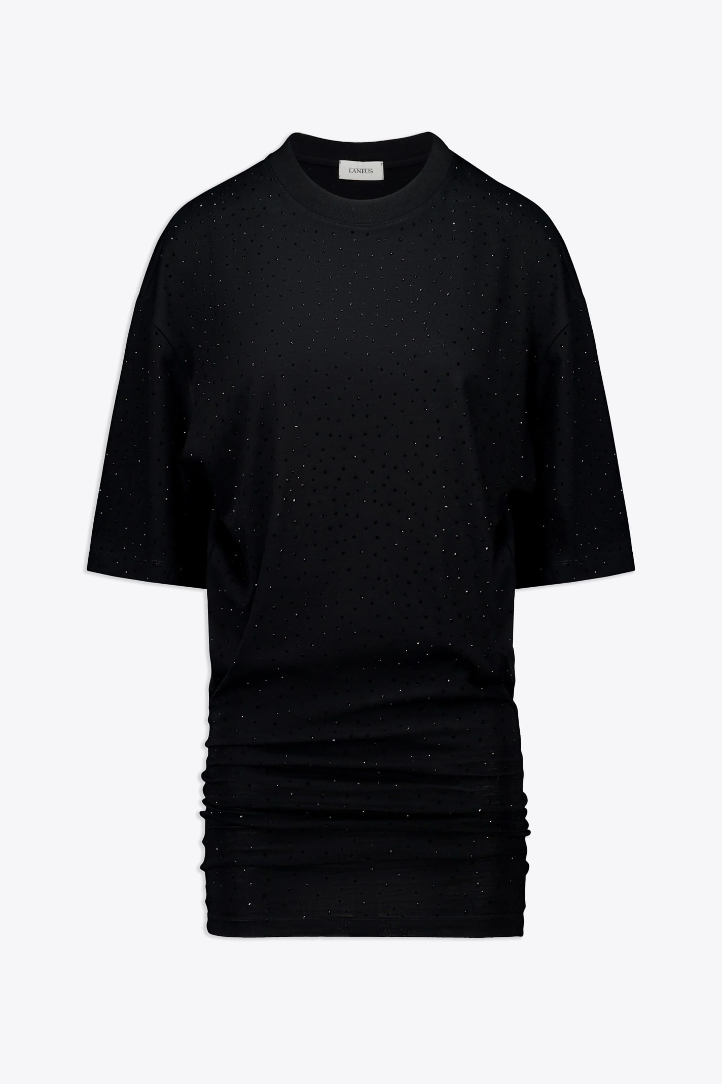 Laneus Jersey Dress Woman Black Cotton Mini Dress With Crystals - Jersey Mini Dress In Nero