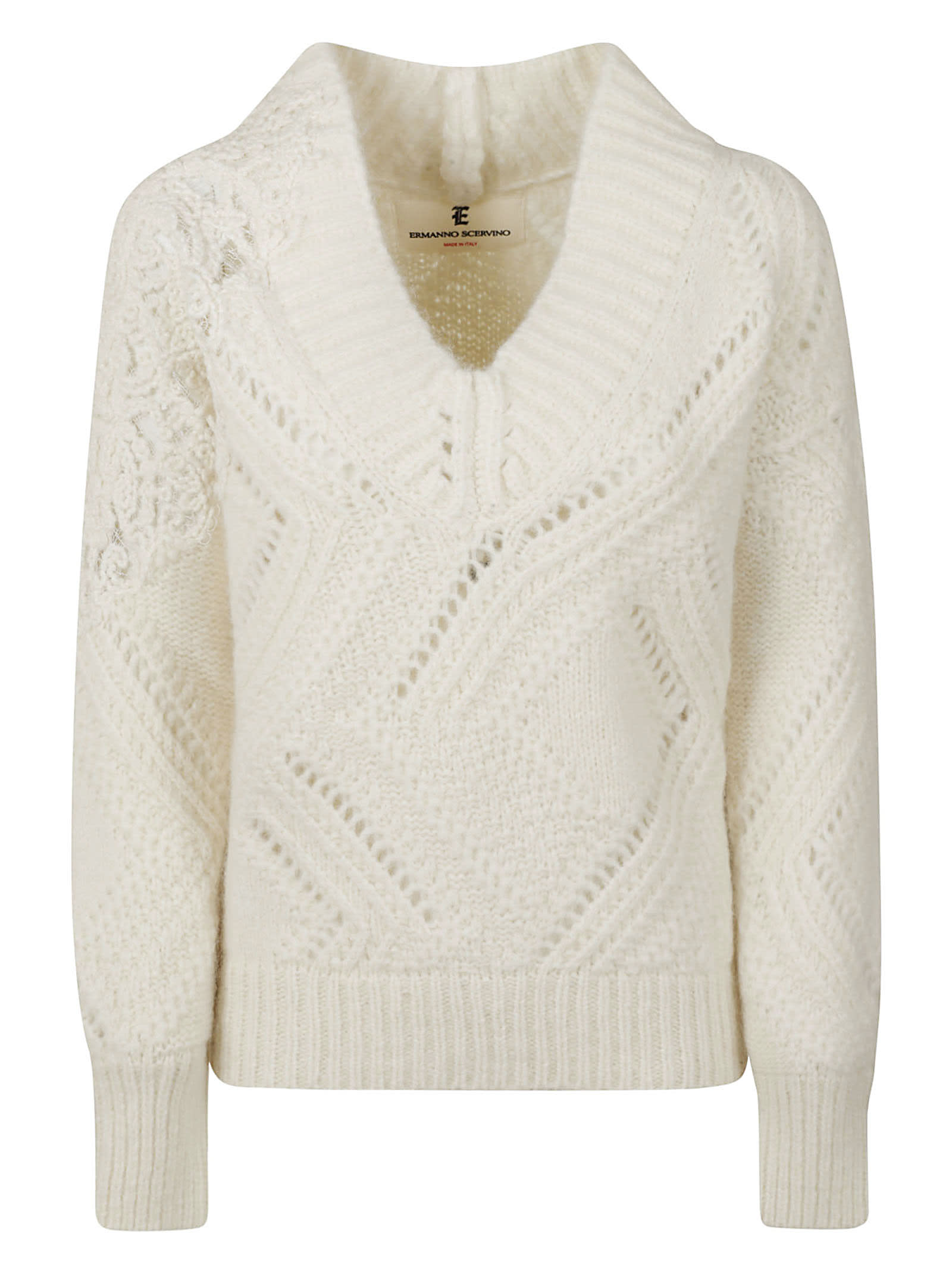 Ermanno Scervino Perforate Detail Rib Trimmed Woven Sweater