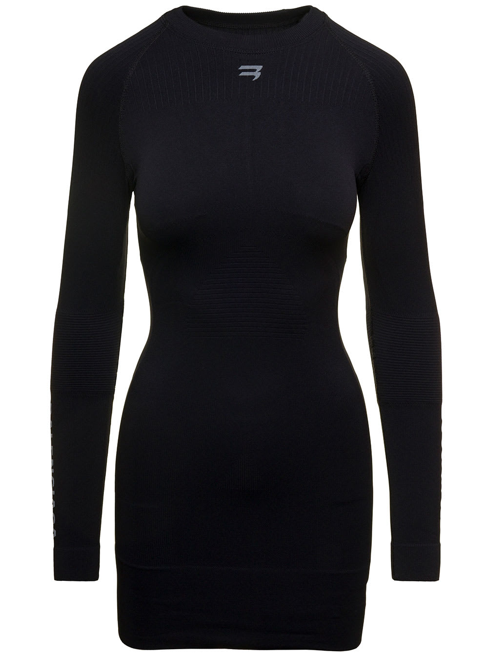BALENCIAGA MINI TIGHT BLACK DRESS WITH CONTRASTING LOGO PRINT AT THE FRONT IN STRETCH POLYAMIDE WOMAN