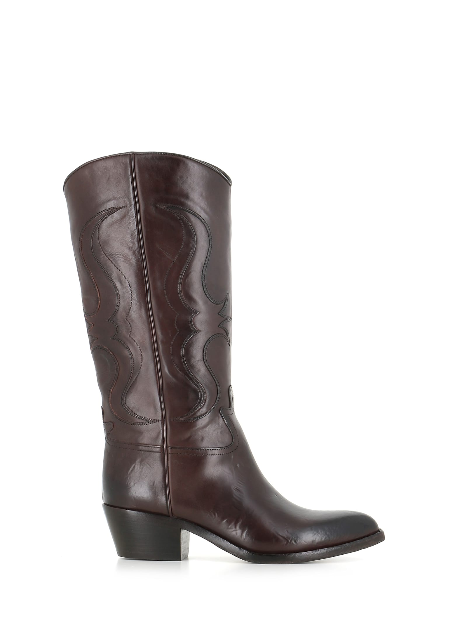 Sartore Sr4208 Leather-stitched Boots In Burgundy