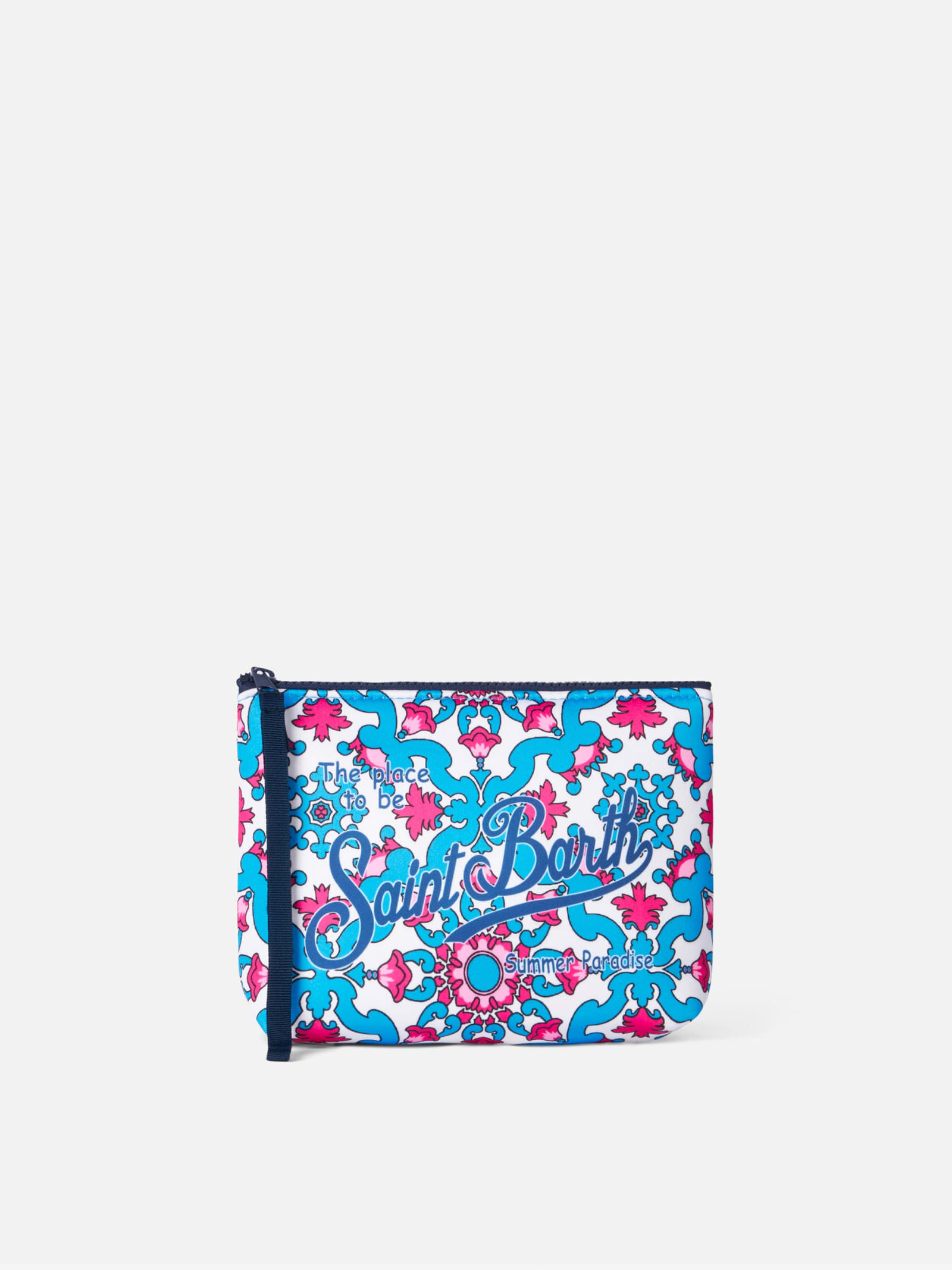 Mc2 Saint Barth Aline Scuba Pochette With Majolica Print In White