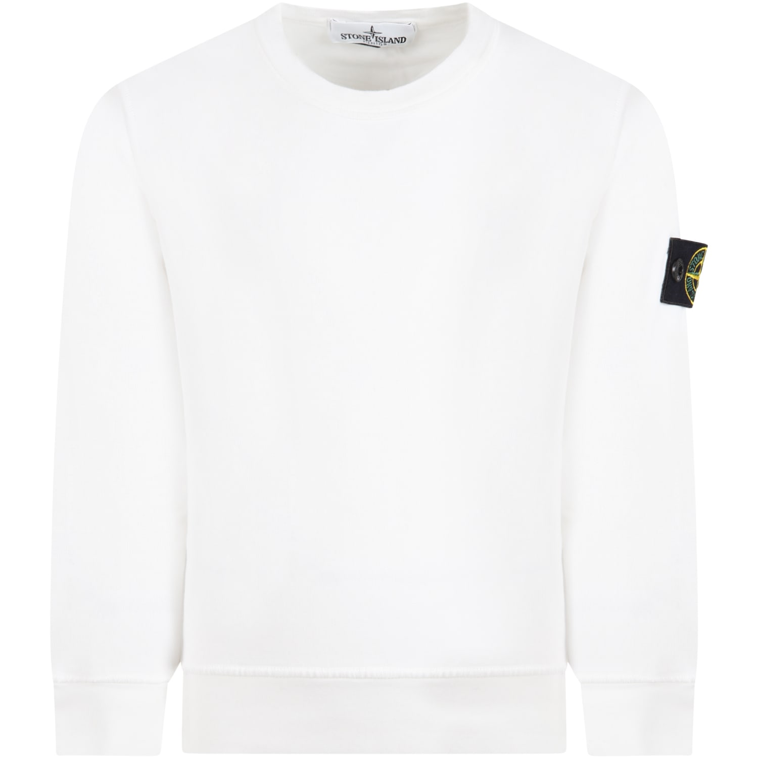 Stone Island Junior White Sweatshirt For Boy With Iconic Patch