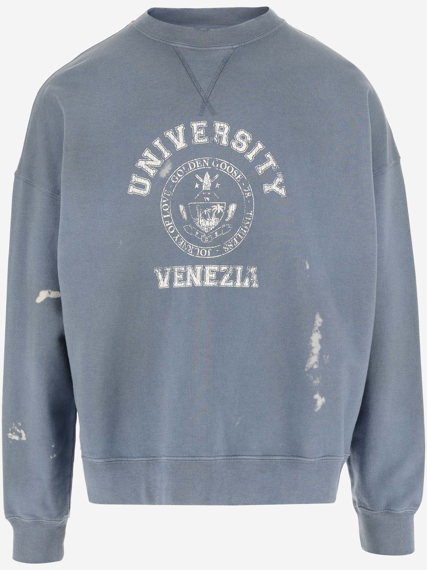 Shop Golden Goose Cotton Sweatshirt With Logo In Blue